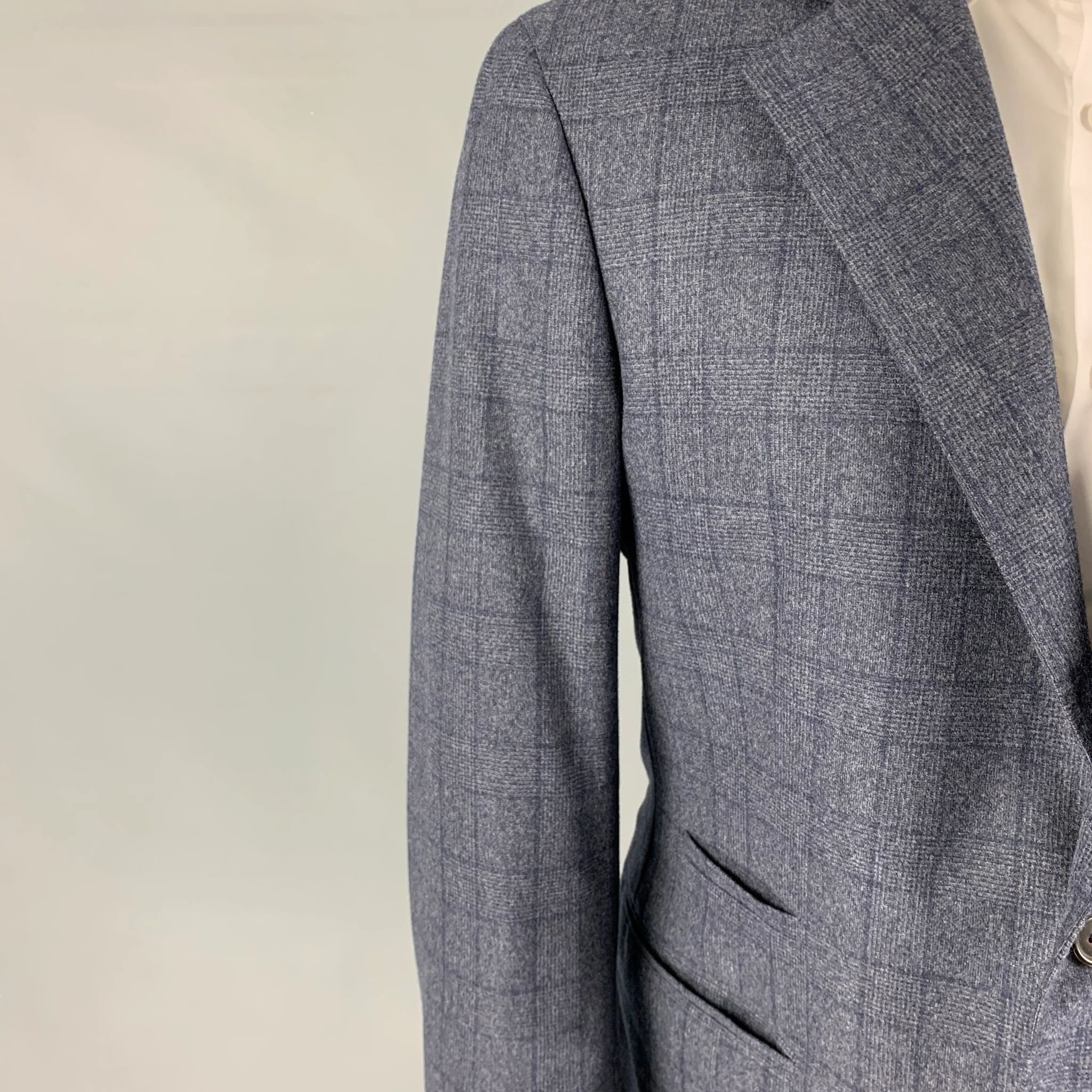 BRUNELLO CUCINELLI Size 40 Blue Glenplaid Wool Blend Sport Coat - Image 2