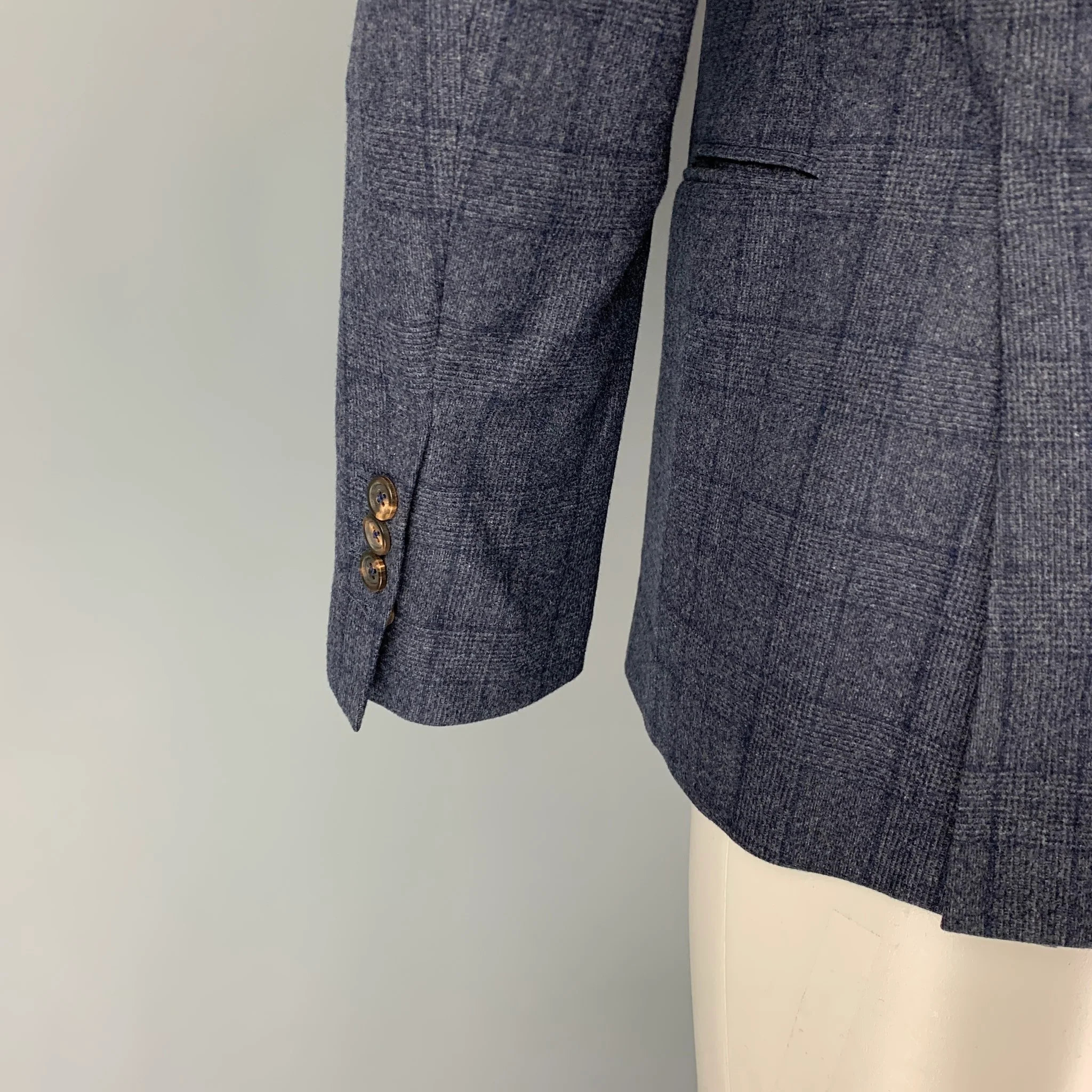 BRUNELLO CUCINELLI Size 40 Blue Glenplaid Wool Blend Sport Coat - Image 5