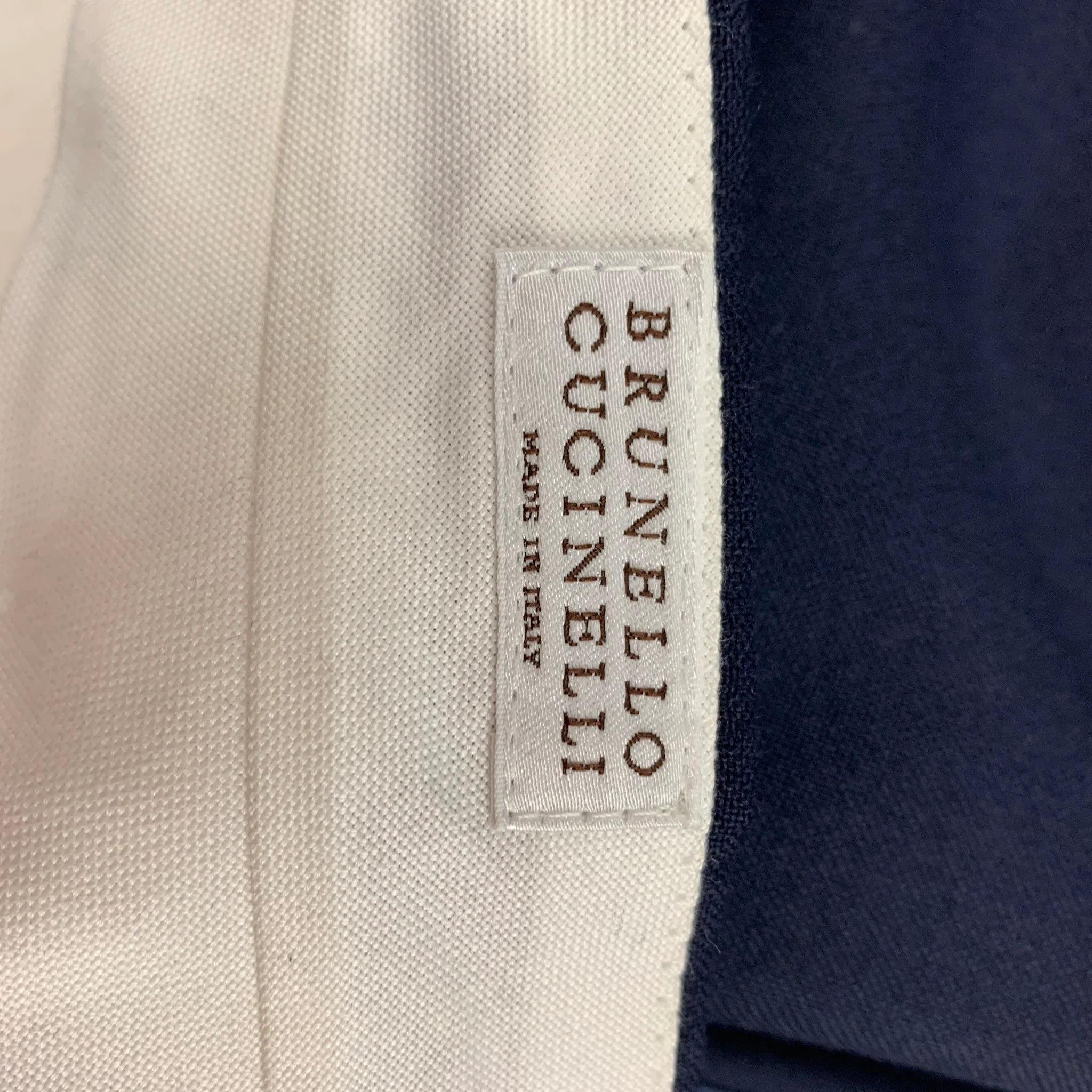 BRUNELLO CUCINELLI Size 40 Navy Cotton Silk Shawl Collar Suit - Image 12