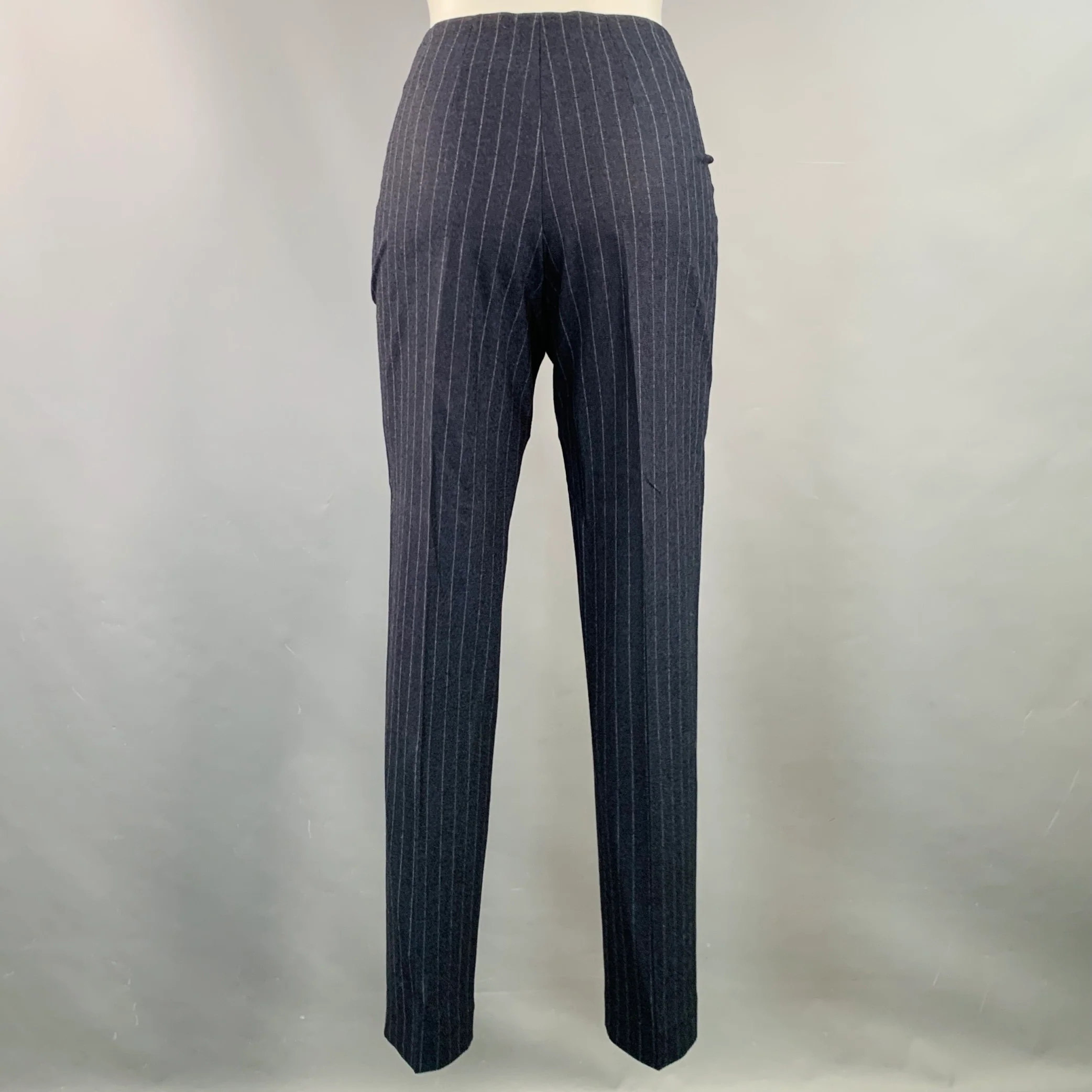 BRUNELLO CUCINELLI Size 6 Navy Stripe Wool Blend Tapered Slim Fit Dress Pants - Image 2