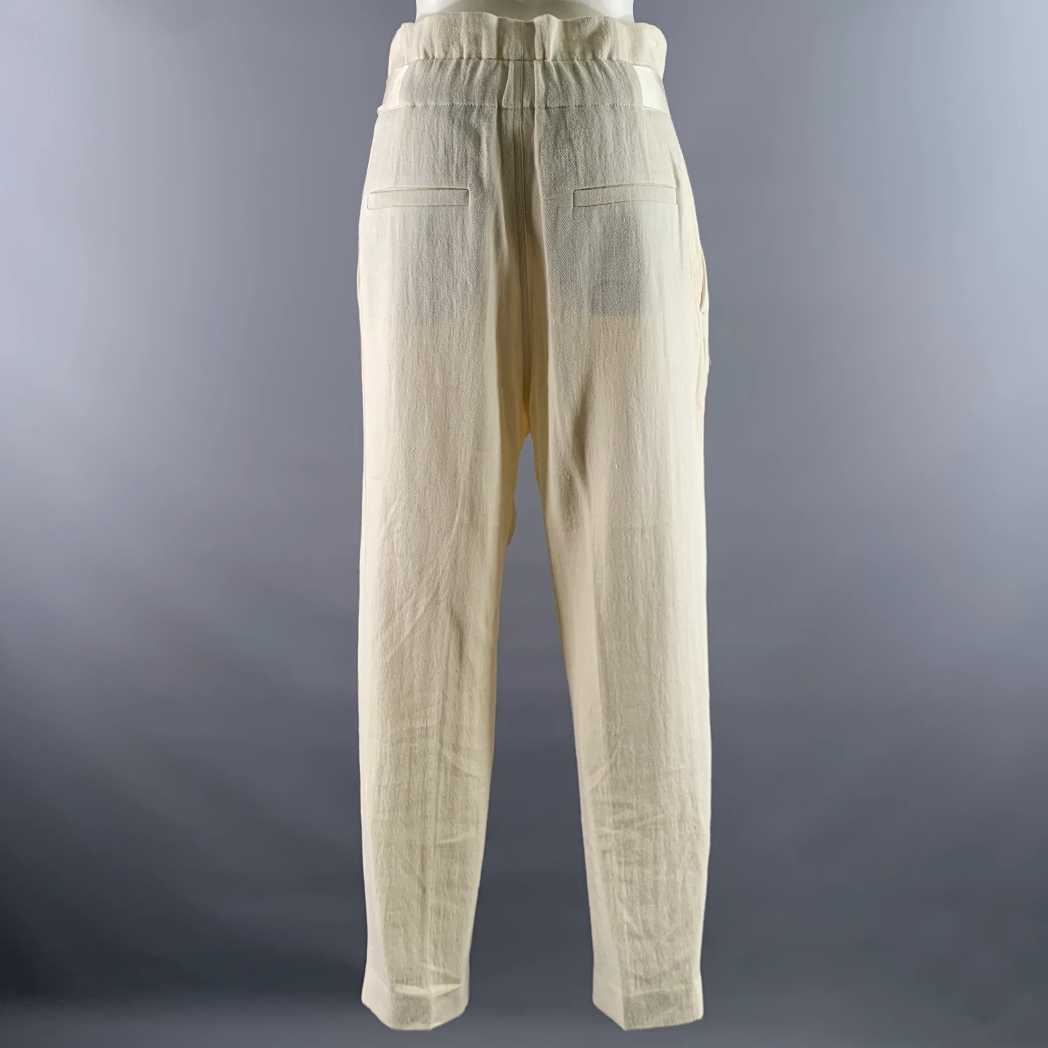 BRUNELLO CUCINELLI Size 8 Cream Linen Cotton Pleated Pants - Image 3