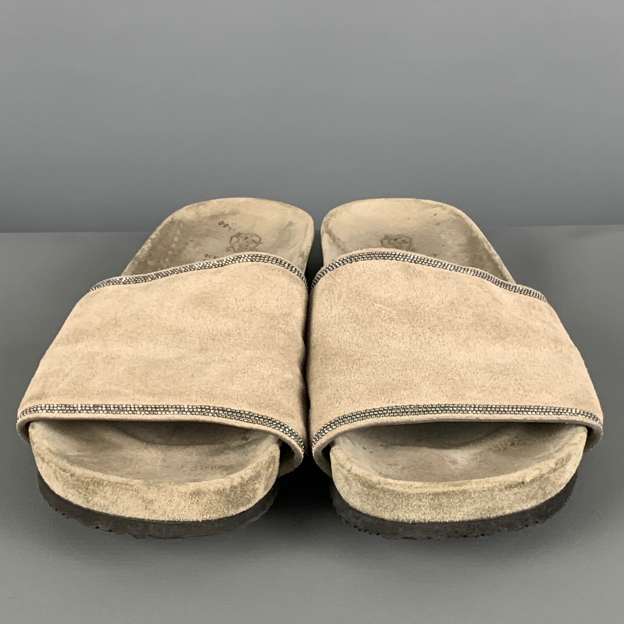 BRUNELLO CUCINELLI Size 8 Grey Sage Suede Slip On Sandals - Image 4