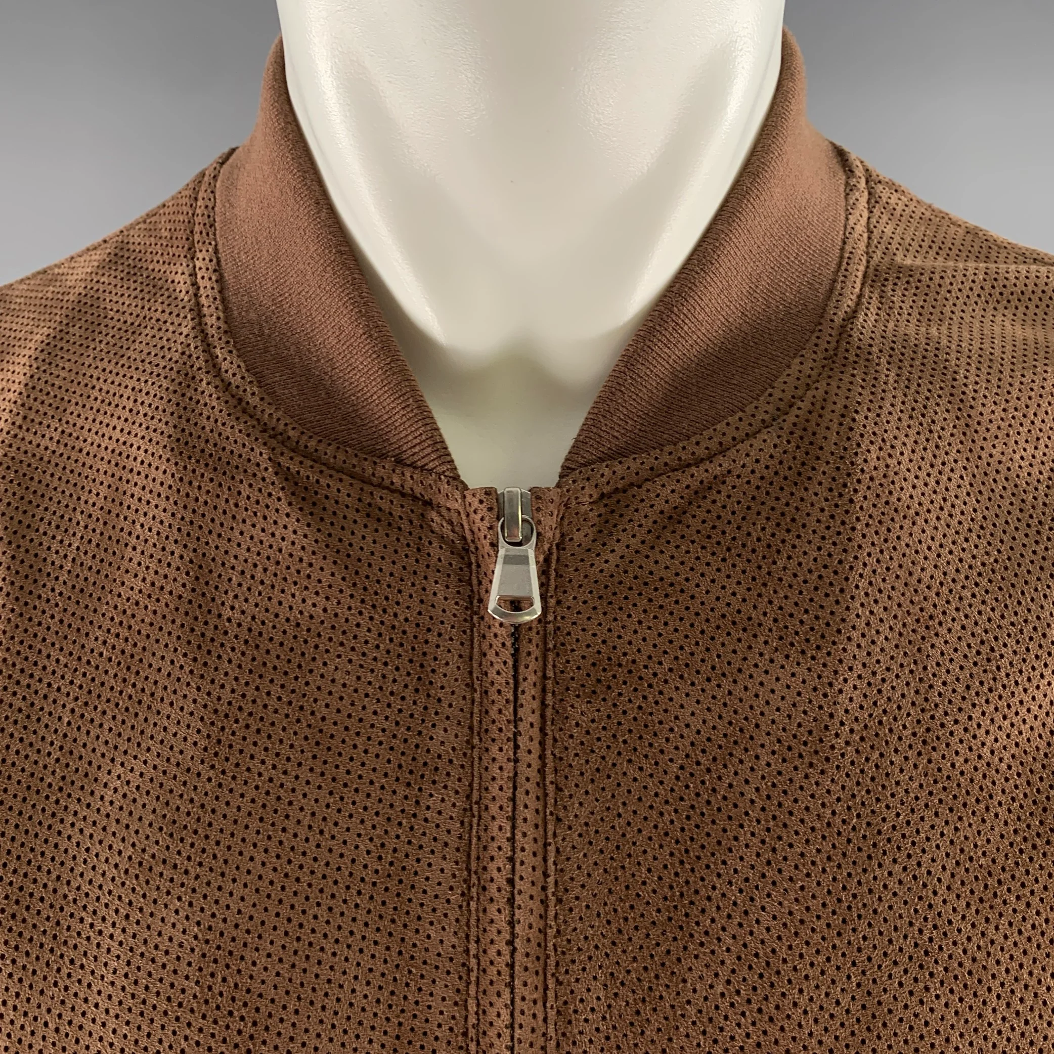 BRUNELLO CUCINELLI Size L Brown Perforated Leather Bomber Jacket - Image 2
