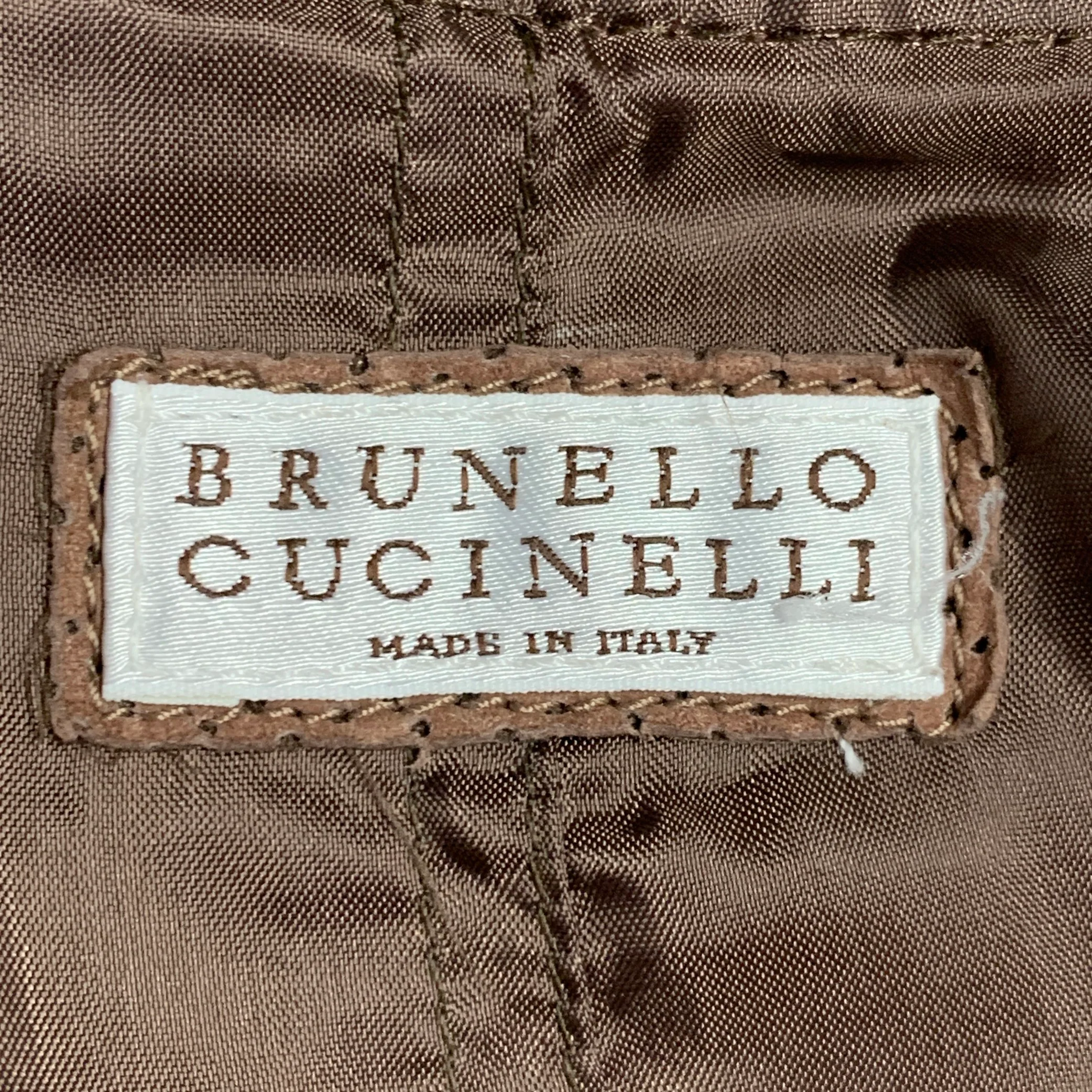 BRUNELLO CUCINELLI Size L Brown Perforated Suede Bomber Jacket - Image 5