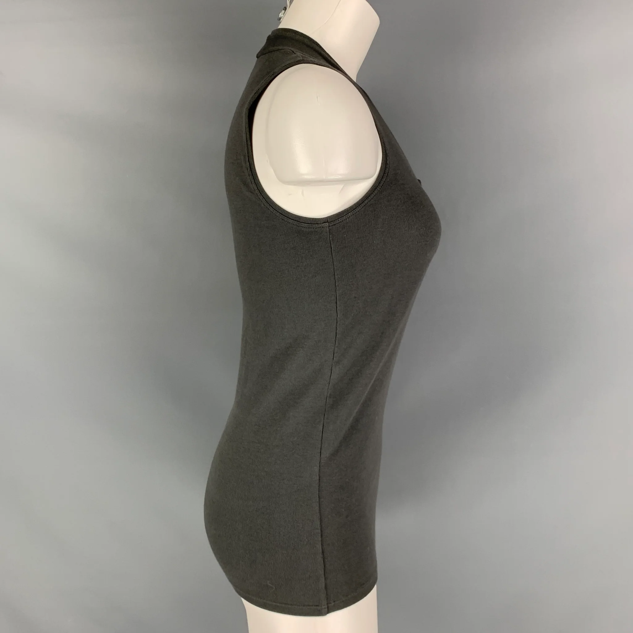 BRUNELLO CUCINELLI Size L Grey Cotton Lycra Pleated Tank Casual Top - Image 2