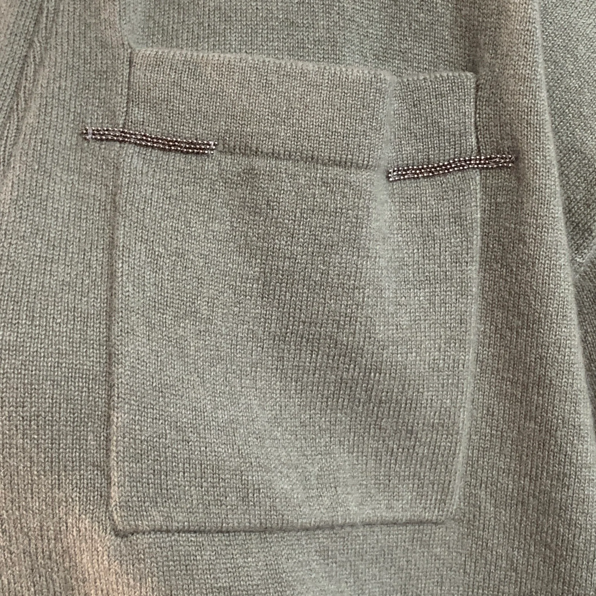 BRUNELLO CUCINELLI Size L Sage Green Cashmere Monili Beaded One Pocket V-Neck Cardigan - Image 2