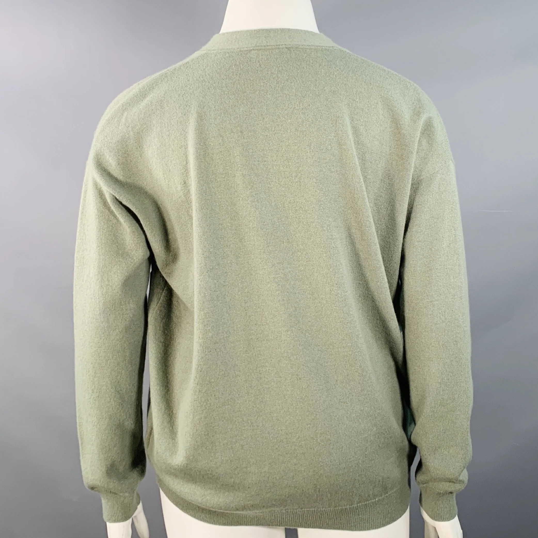BRUNELLO CUCINELLI Size L Sage Green Cashmere Monili Beaded One Pocket V-Neck Cardigan - Image 4