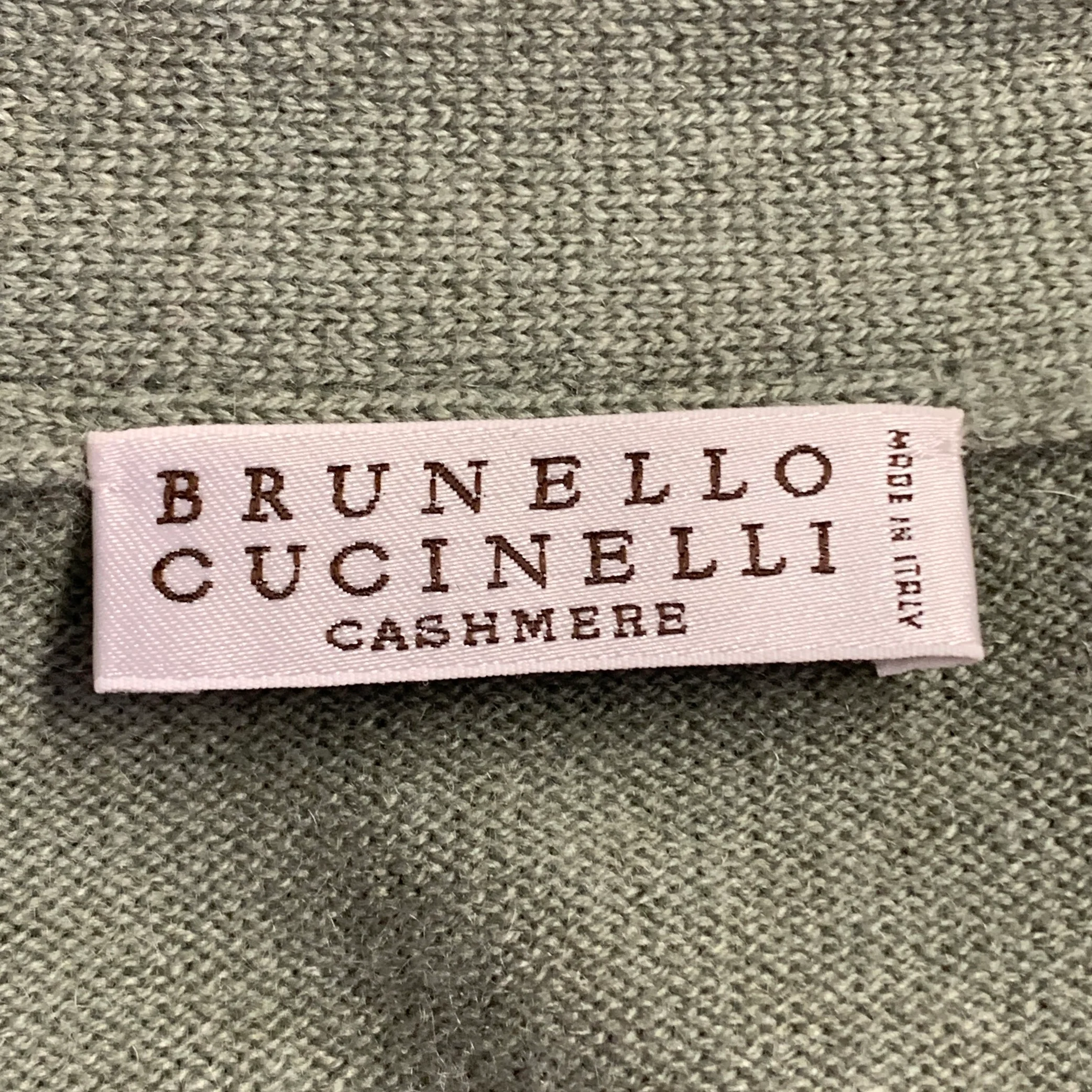 BRUNELLO CUCINELLI Size L Sage Green Cashmere Monili Beaded One Pocket V-Neck Cardigan - Image 5