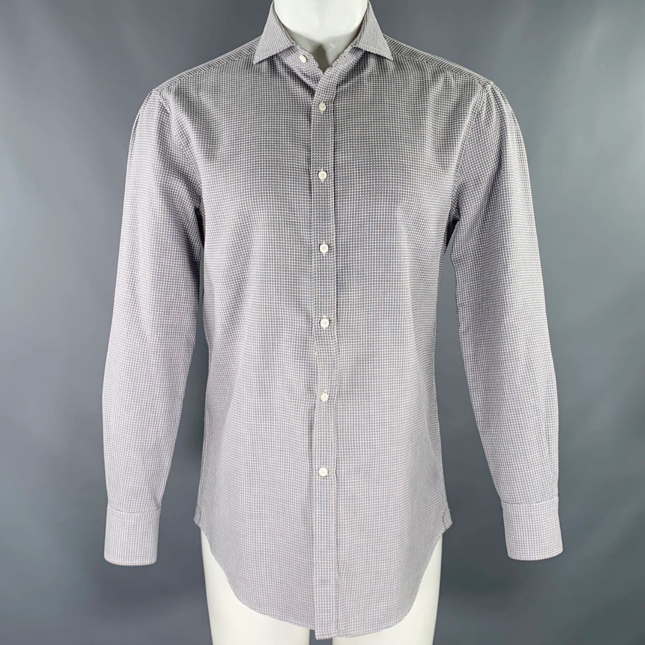 BRUNELLO CUCINELLI Size M Blue Brown Jacquard Cotton Long Sleeve Shirt