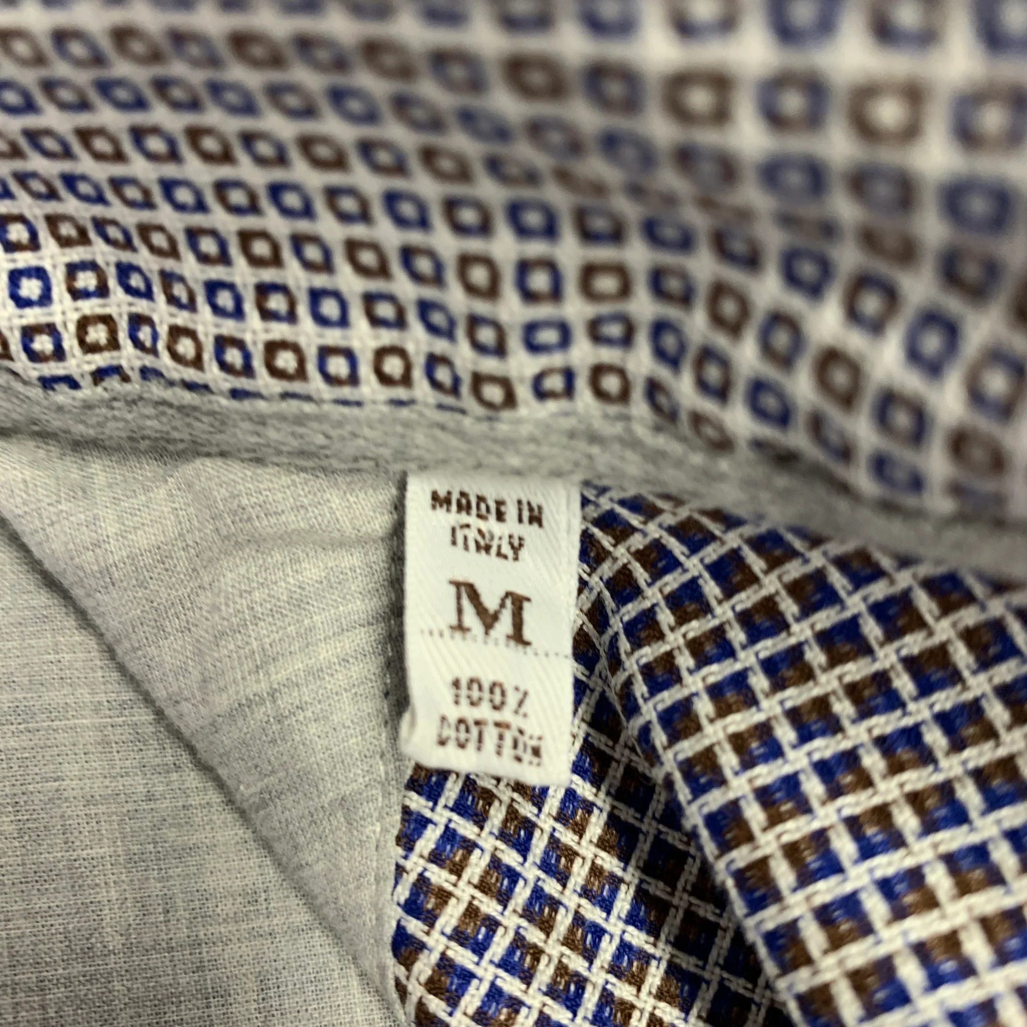 BRUNELLO CUCINELLI Size M Blue Brown Jacquard Cotton Long Sleeve Shirt - Image 7