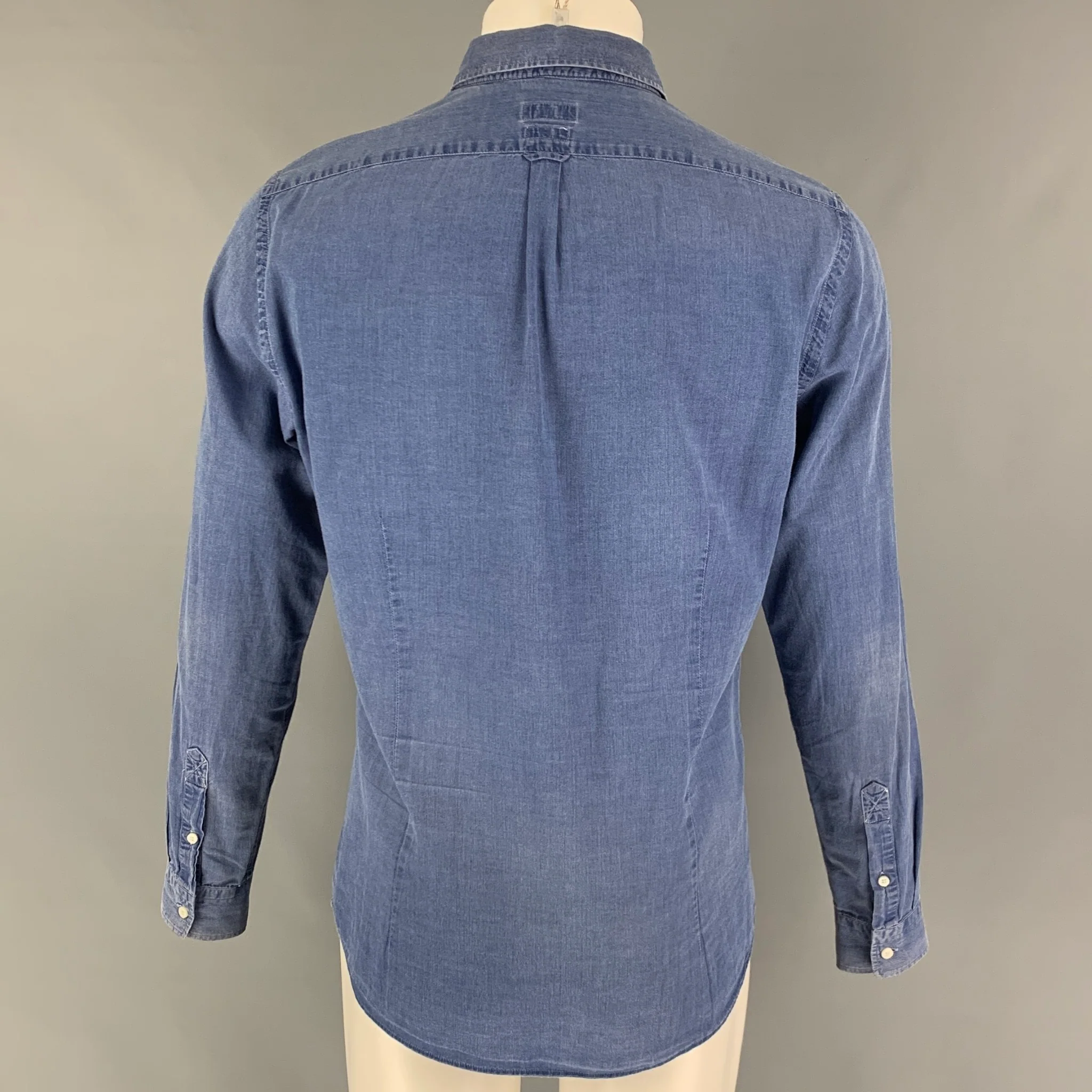 BRUNELLO CUCINELLI Size M Blue Cotton Button Down Long Sleeve Shirt - Image 3