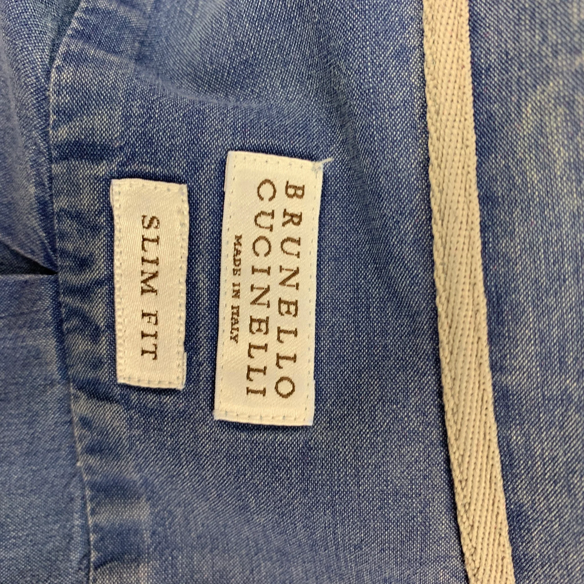 BRUNELLO CUCINELLI Size M Blue Cotton Button Down Long Sleeve Shirt - Image 5