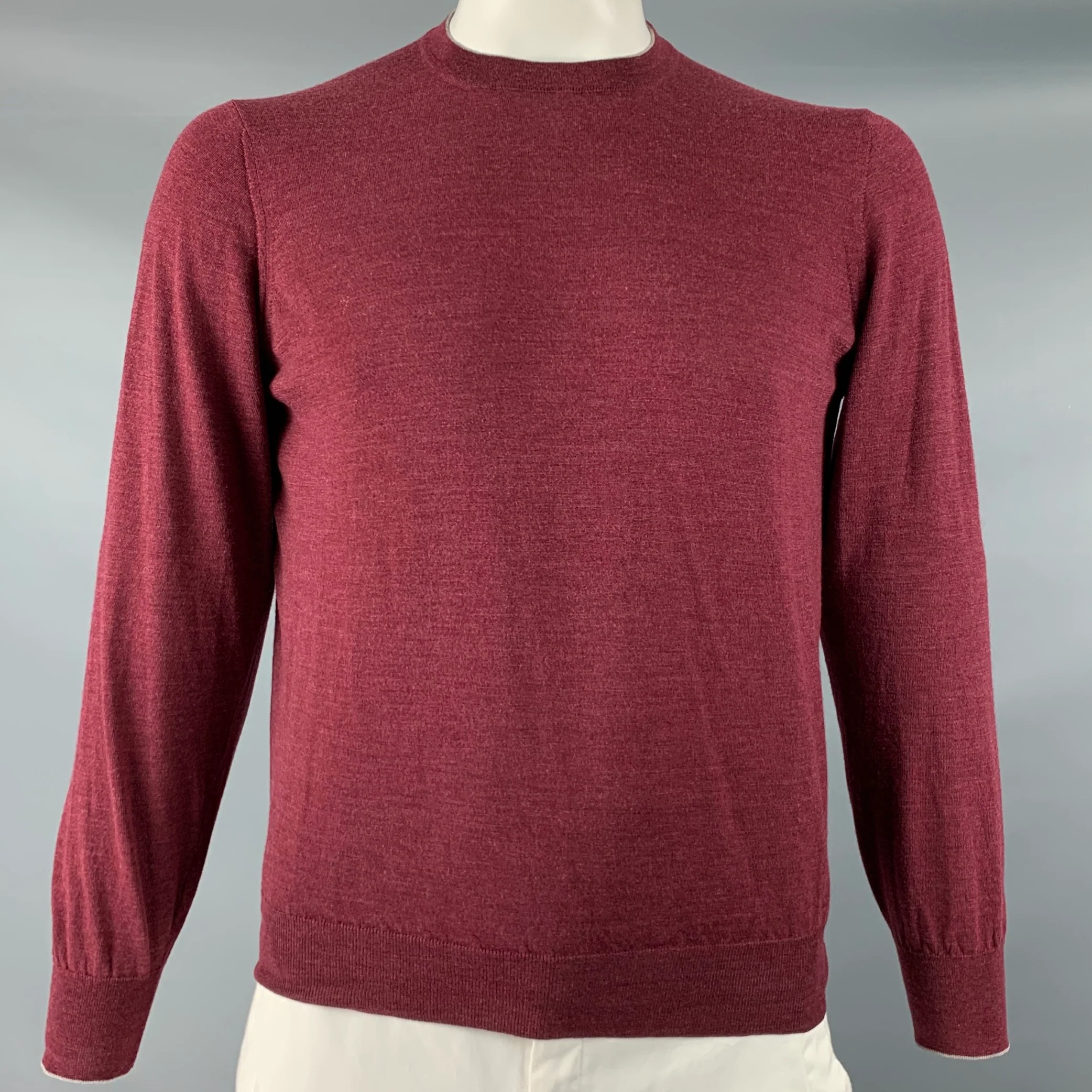 BRUNELLO CUCINELLI Size M Burgundy Wool Cashmere Crew Neck Sweater