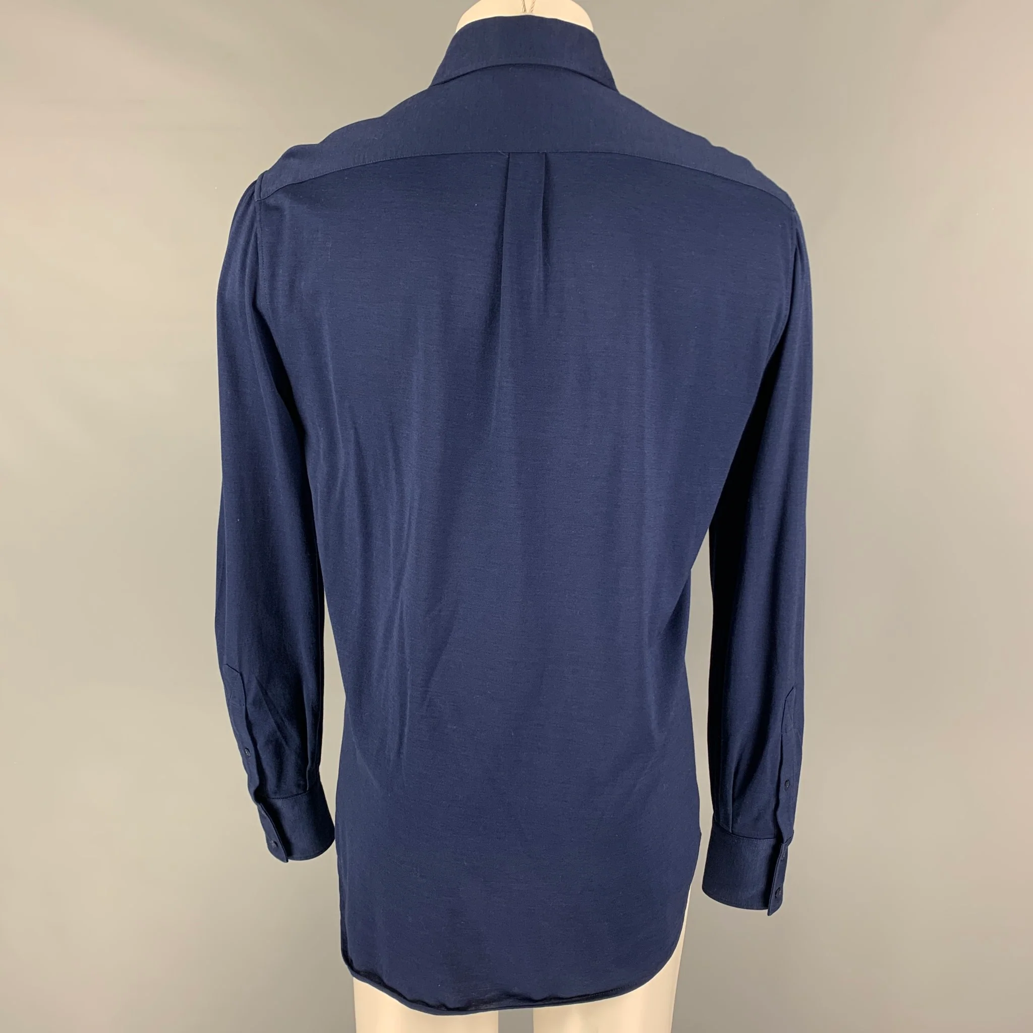 BRUNELLO CUCINELLI Size M Navy Cotton Button Up Long Sleeve Shirt - Image 3