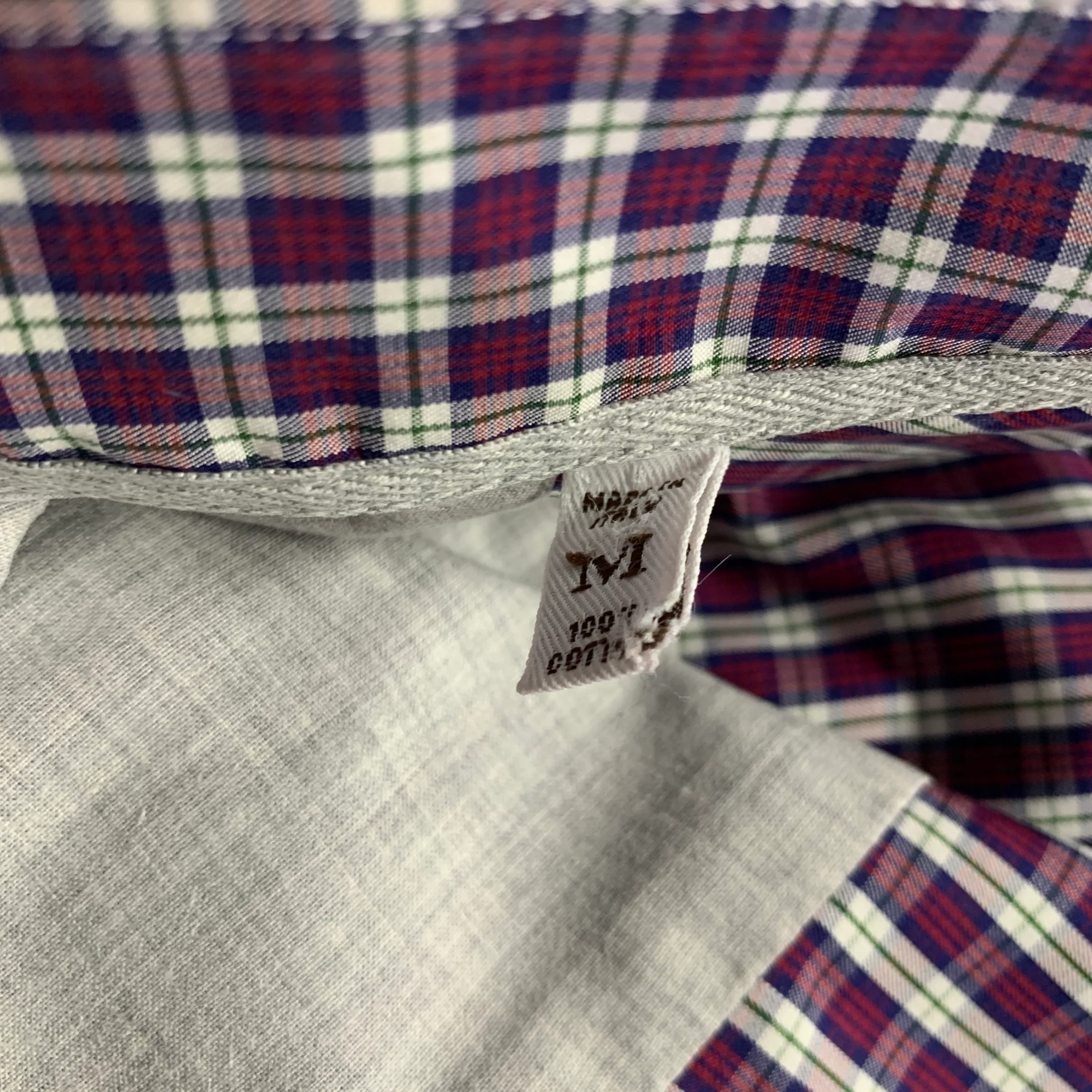 BRUNELLO CUCINELLI Size M Red White Plaid Cotton Long Sleeve Shirt - Image 6