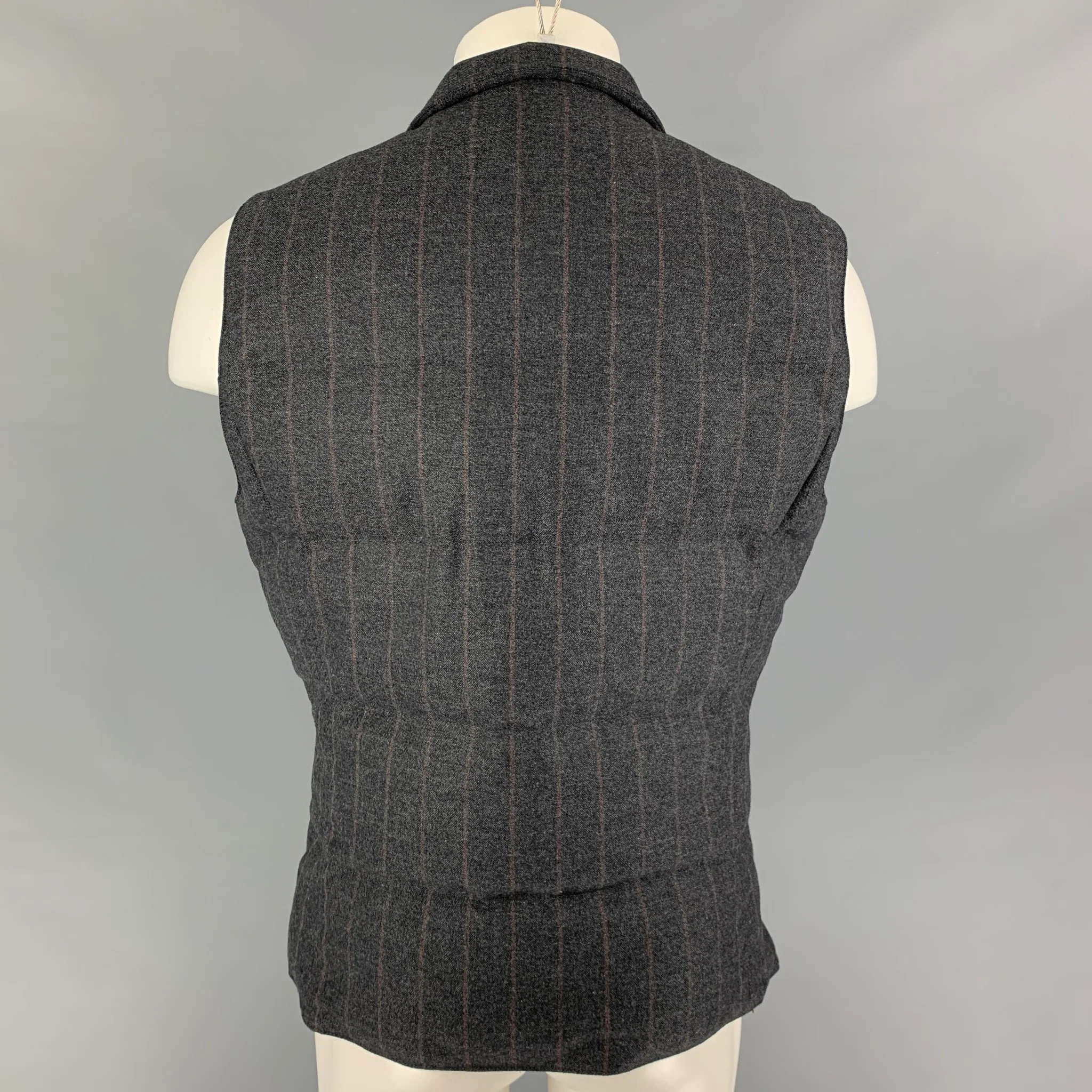 BRUNELLO CUCINELLI Size M Size Gray Brown Stripe Wool Blend Vest - Image 3