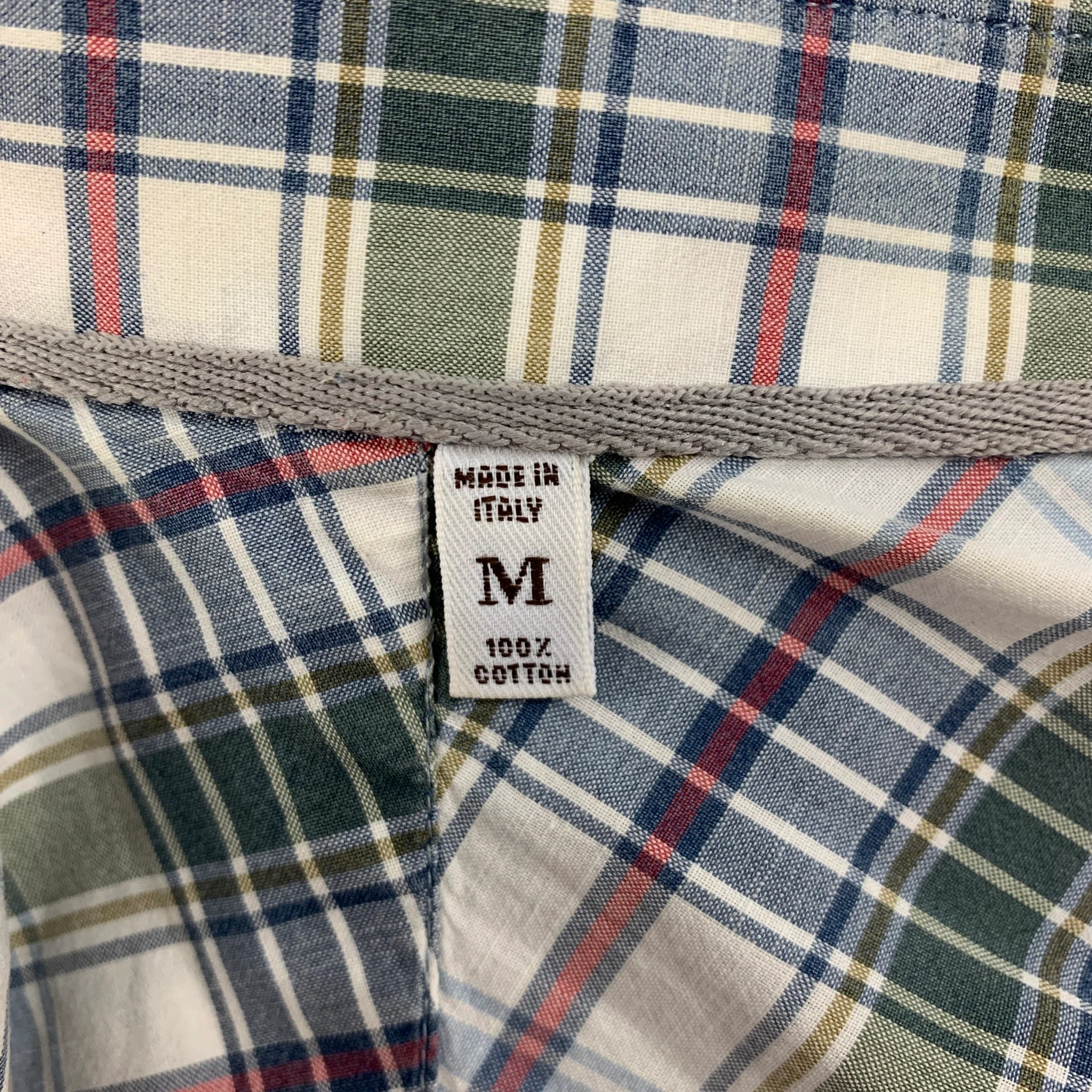 BRUNELLO CUCINELLI Size M White Navy Plaid Cotton Button Up Long Sleeve Shirt - Image 4