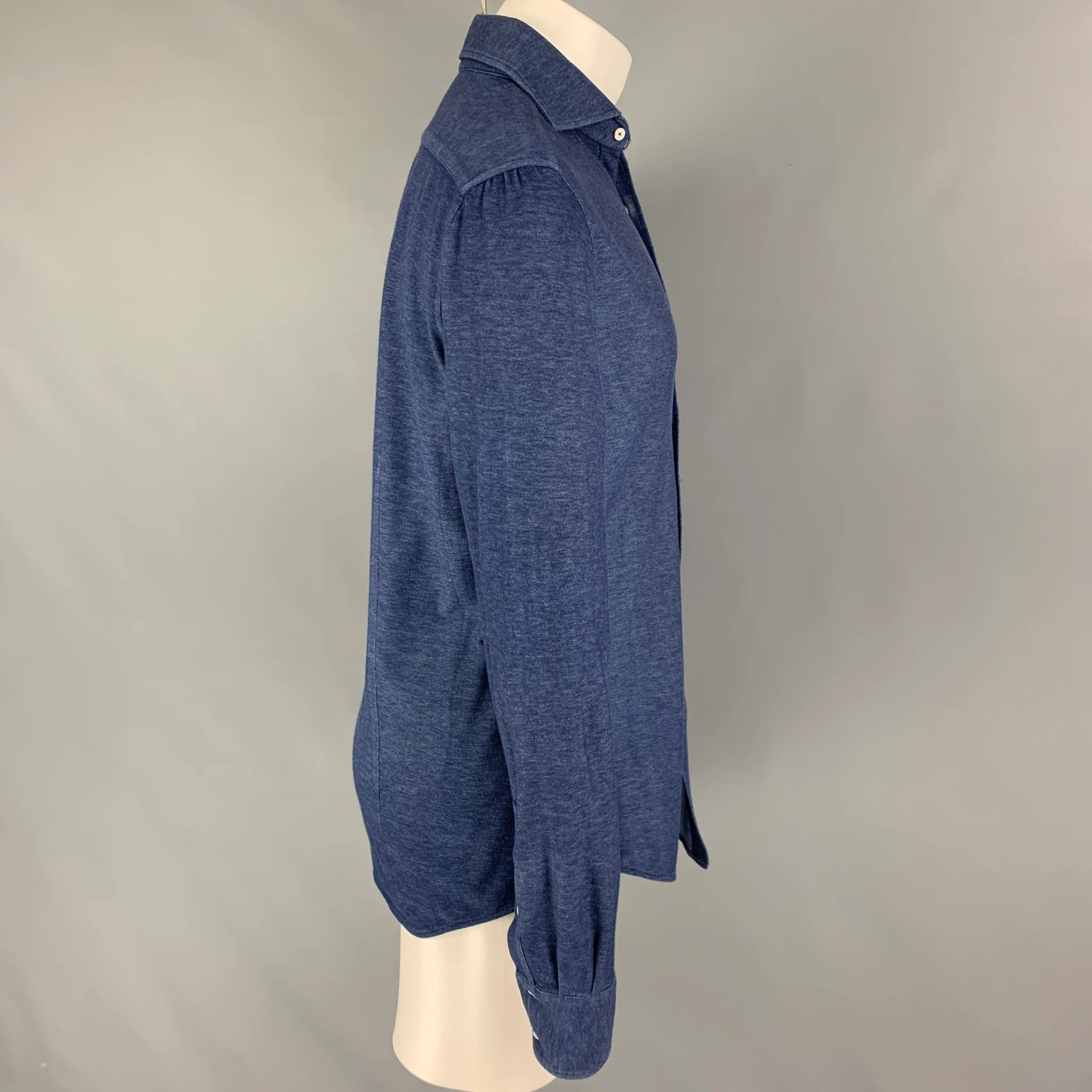 BRUNELLO CUCINELLI Size S Blue Cotton Button Up Long Sleeve Shirt - Image 2
