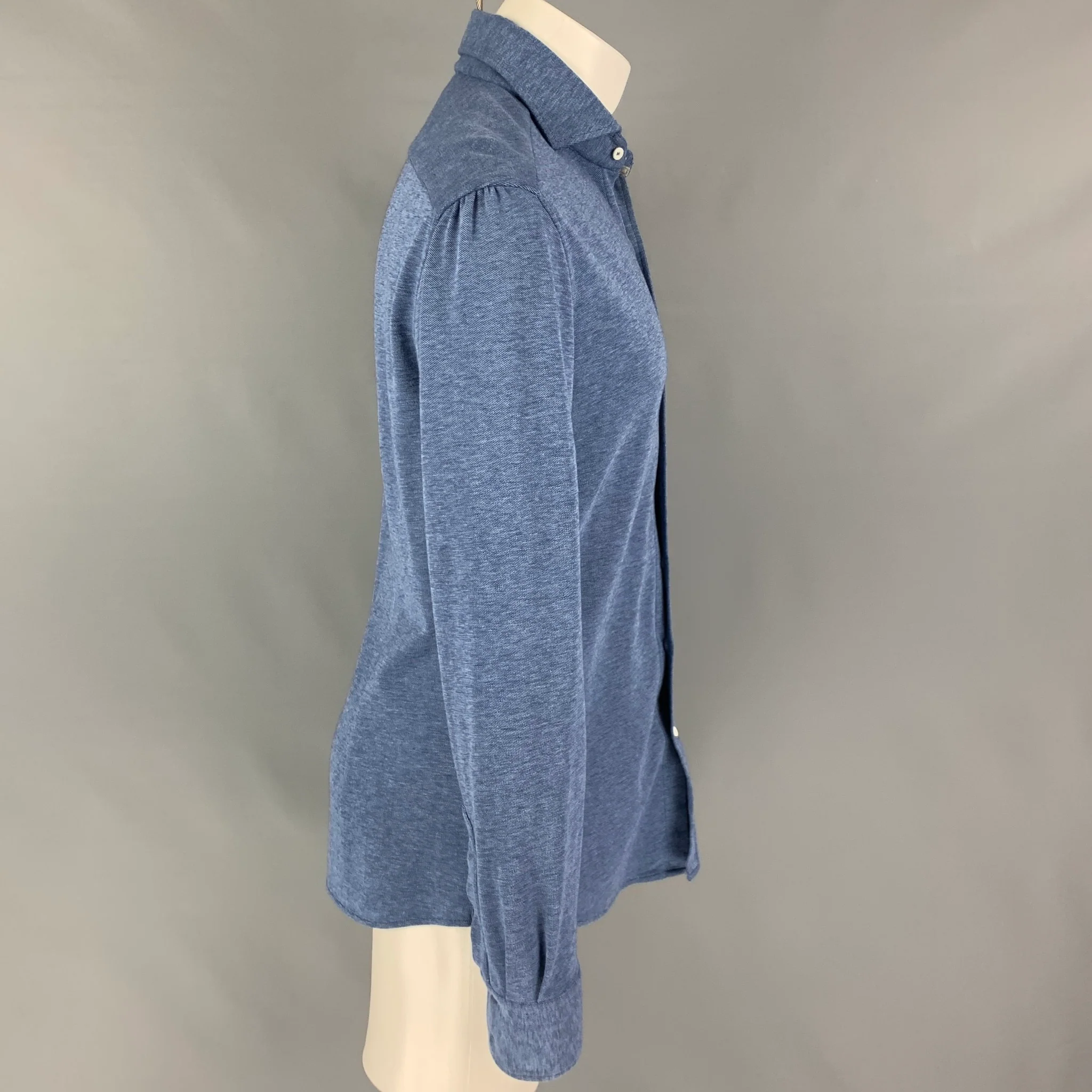 BRUNELLO CUCINELLI Size S Blue Cotton Button Up Long Sleeve Shirt - Image 2