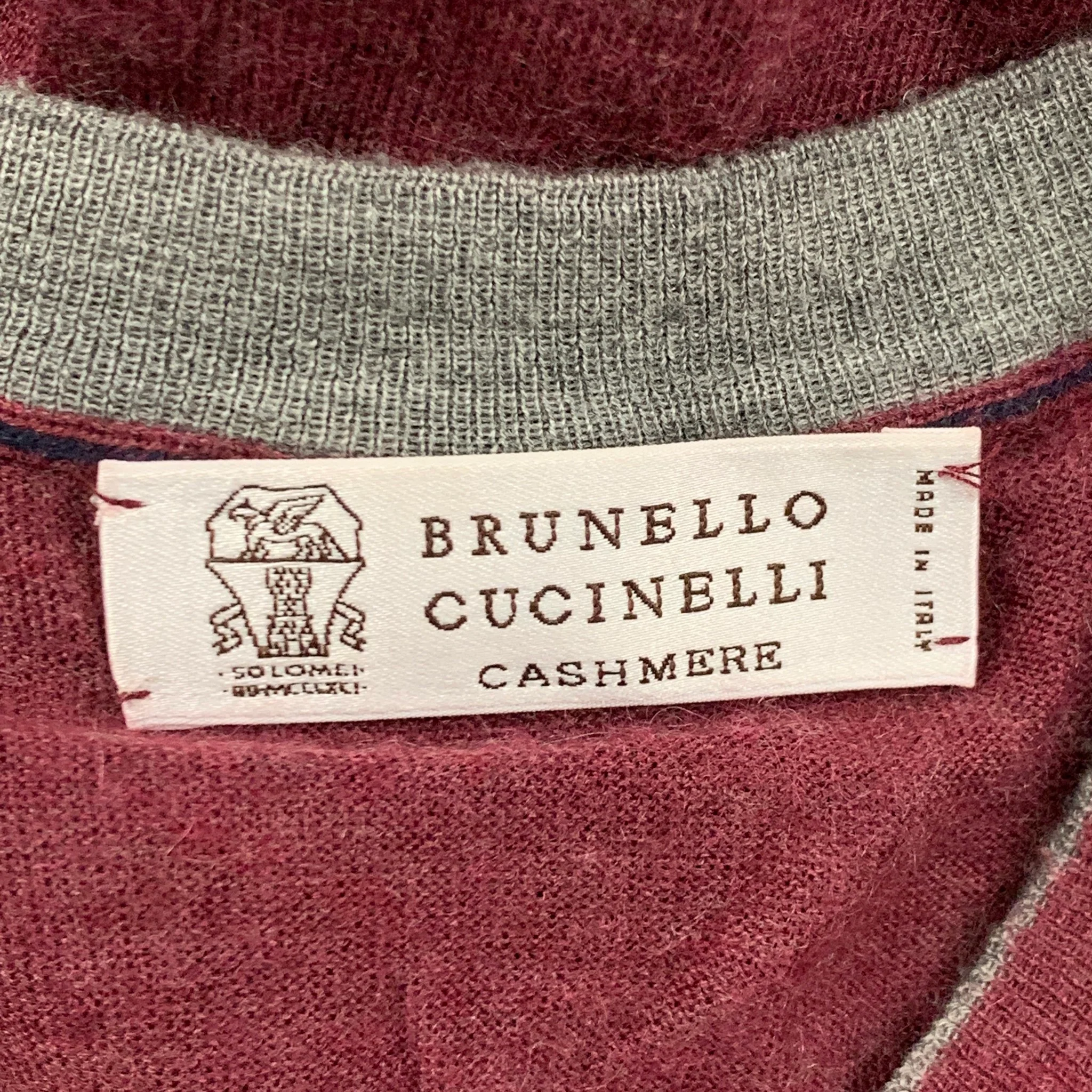 BRUNELLO CUCINELLI Size S Burgundy Cashmere Silk V-Neck Sweater - Image 6