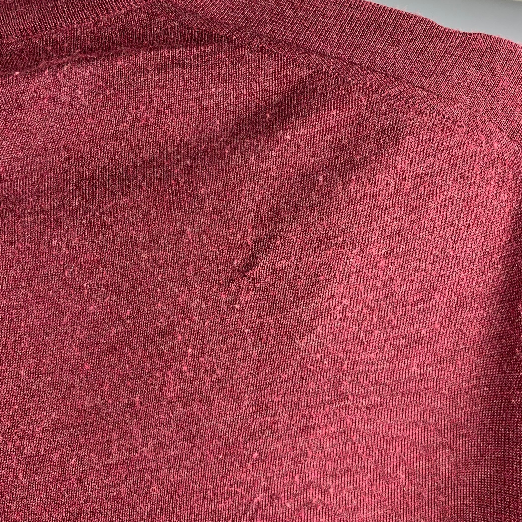 BRUNELLO CUCINELLI Size S Burgundy Cashmere Silk V-Neck Sweater - Image 7