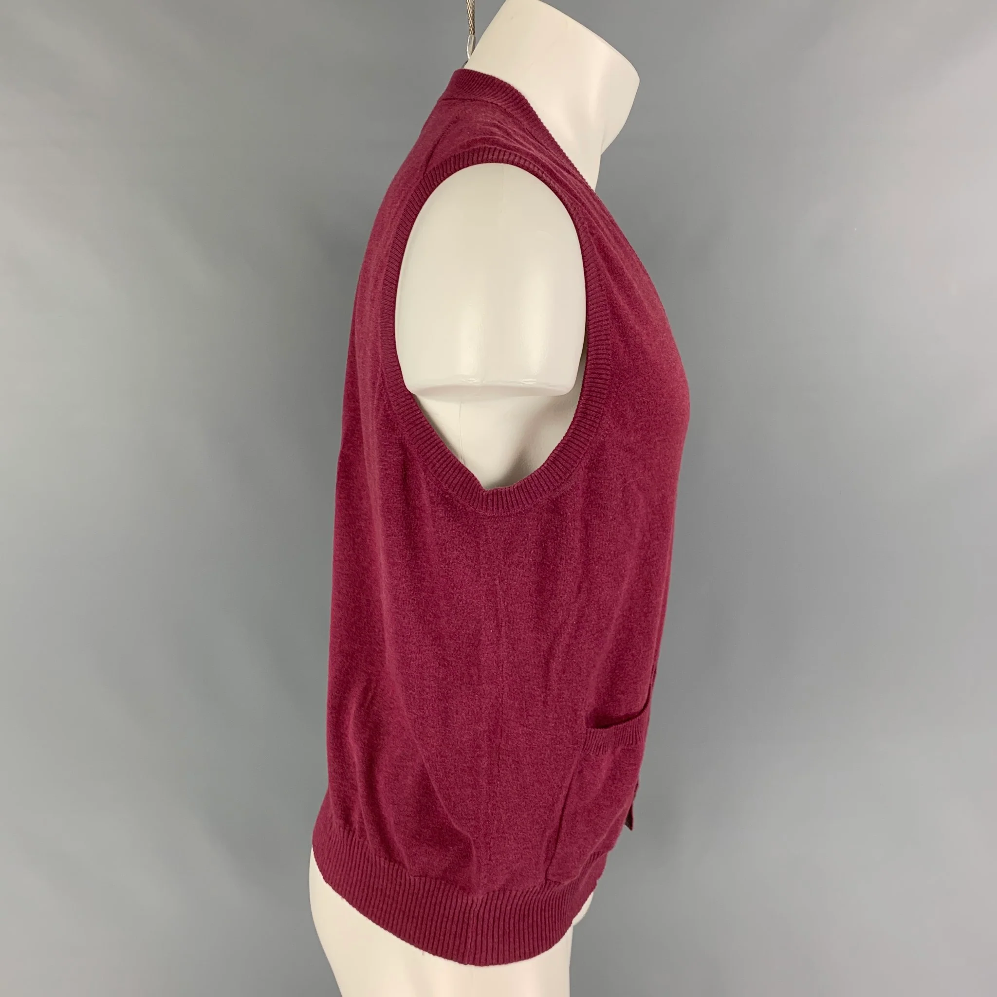 BRUNELLO CUCINELLI Size S Burgundy Cotton Buttoned Vest - Image 2