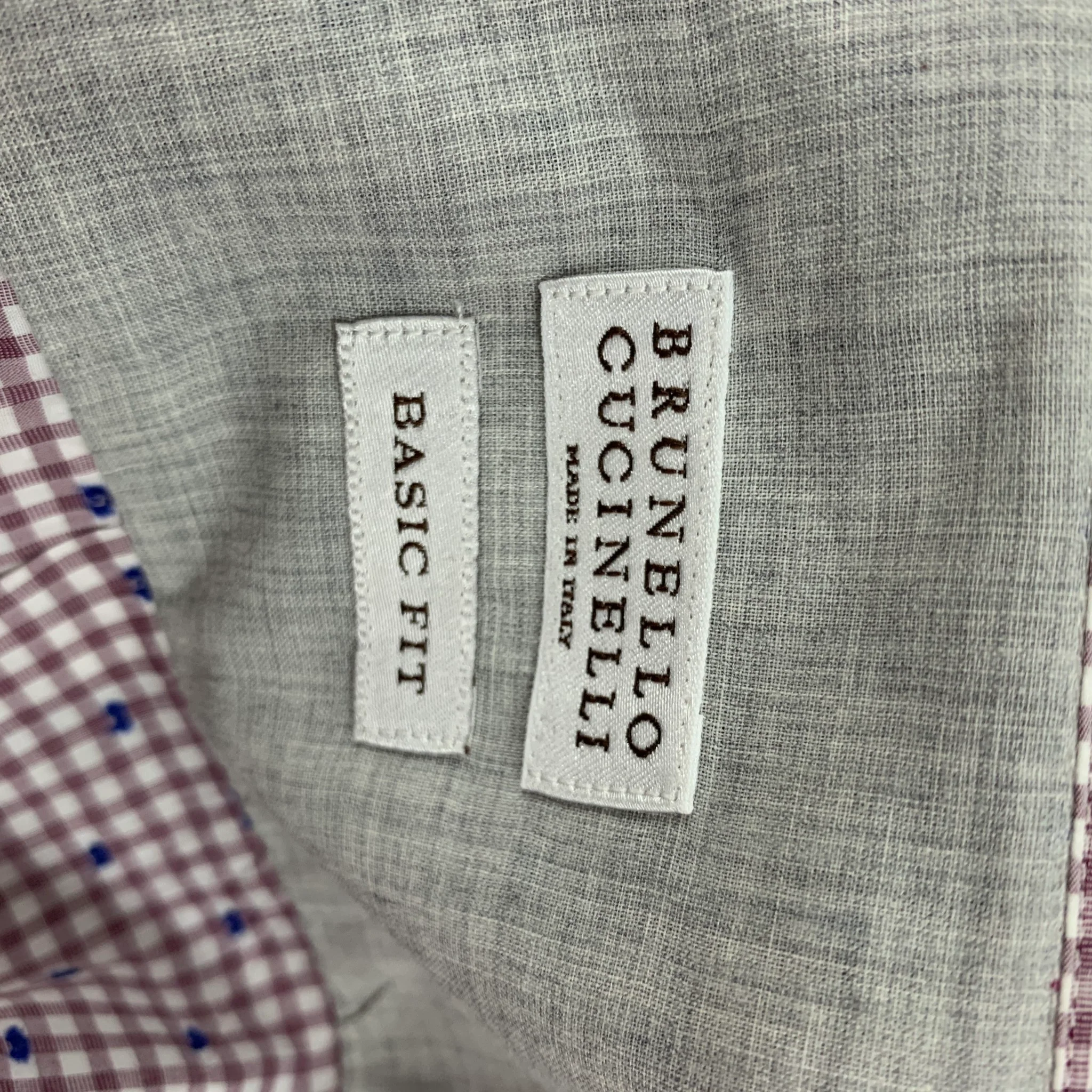 BRUNELLO CUCINELLI Size S Burgundy White Checkered Button Down Long Sleeve Shirt - Image 6