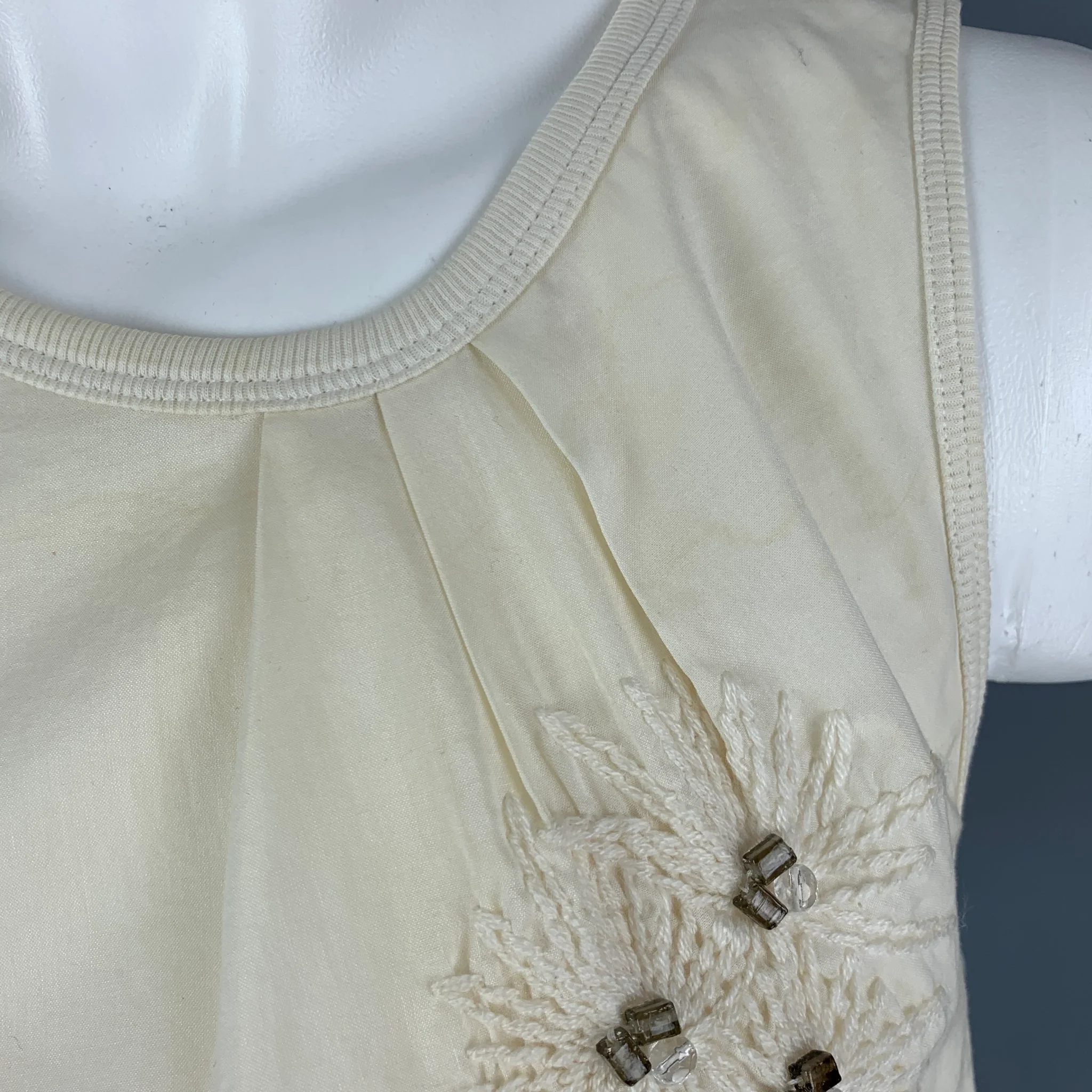 BRUNELLO CUCINELLI Size S Cream Embroidered Tank Casual Top - Image 4