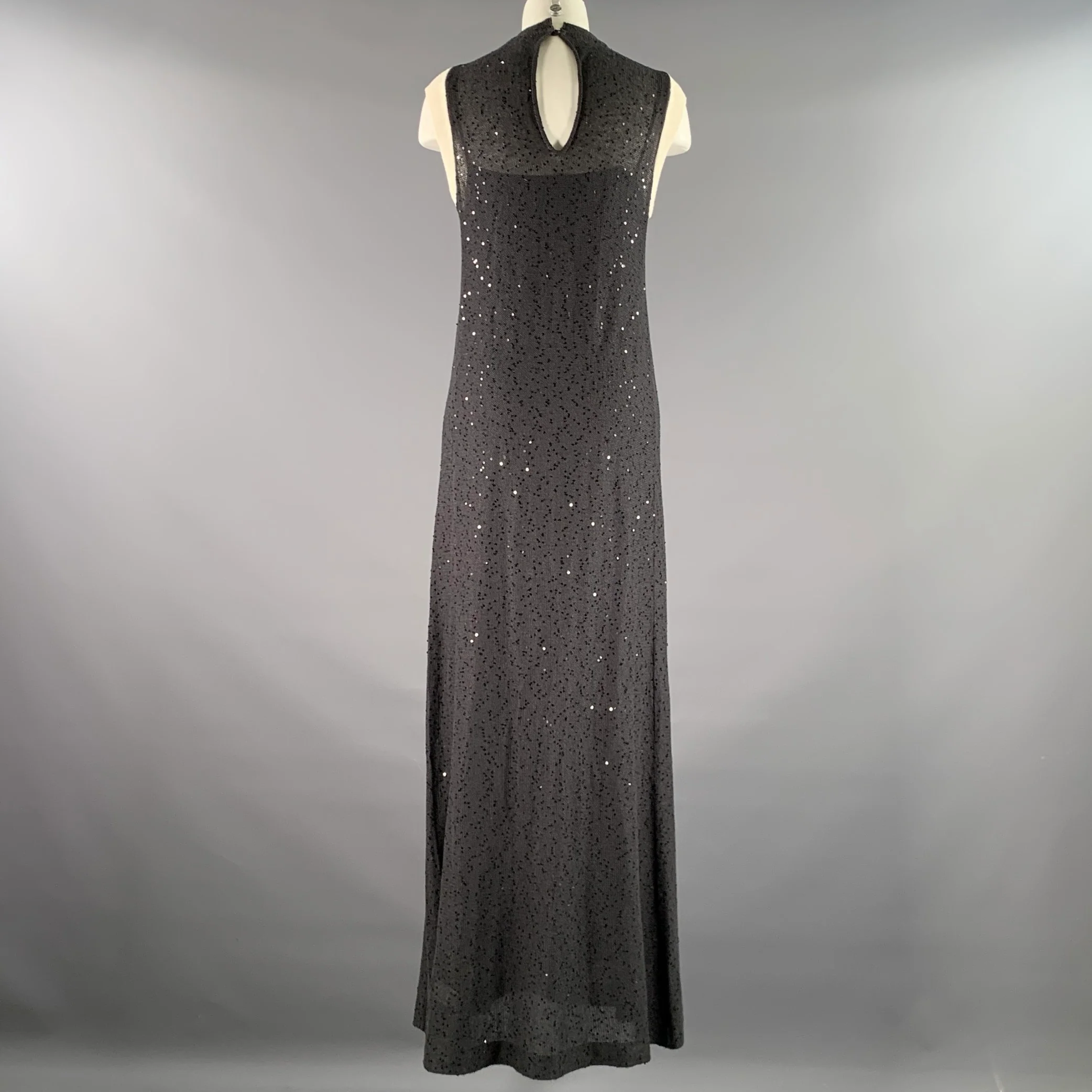 BRUNELLO CUCINELLI Size S Grey Tan Linen Silk Color Block Sequin Maxi Long Dress - Image 4