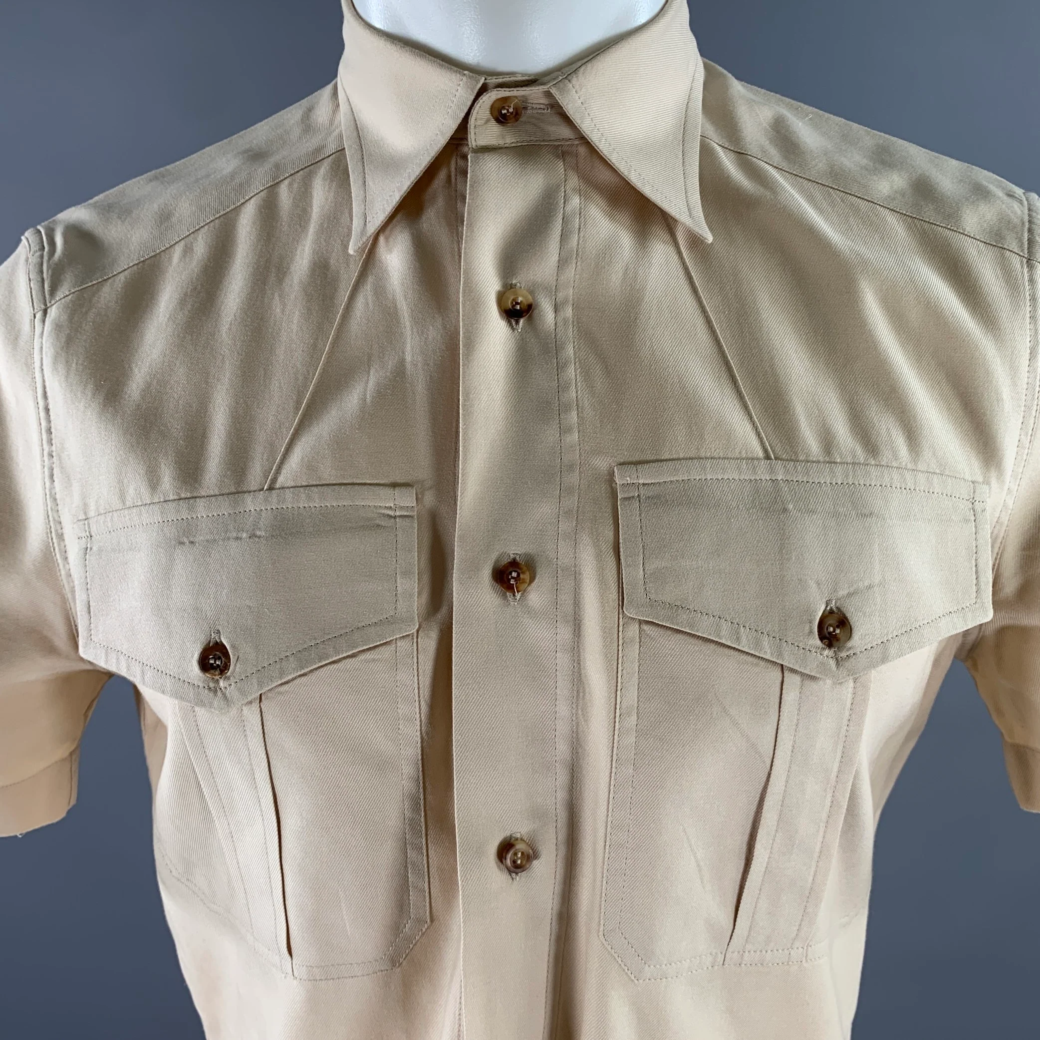 BRUNELLO CUCINELLI Size S Khaki Short Sleeve Shirt - Image 2