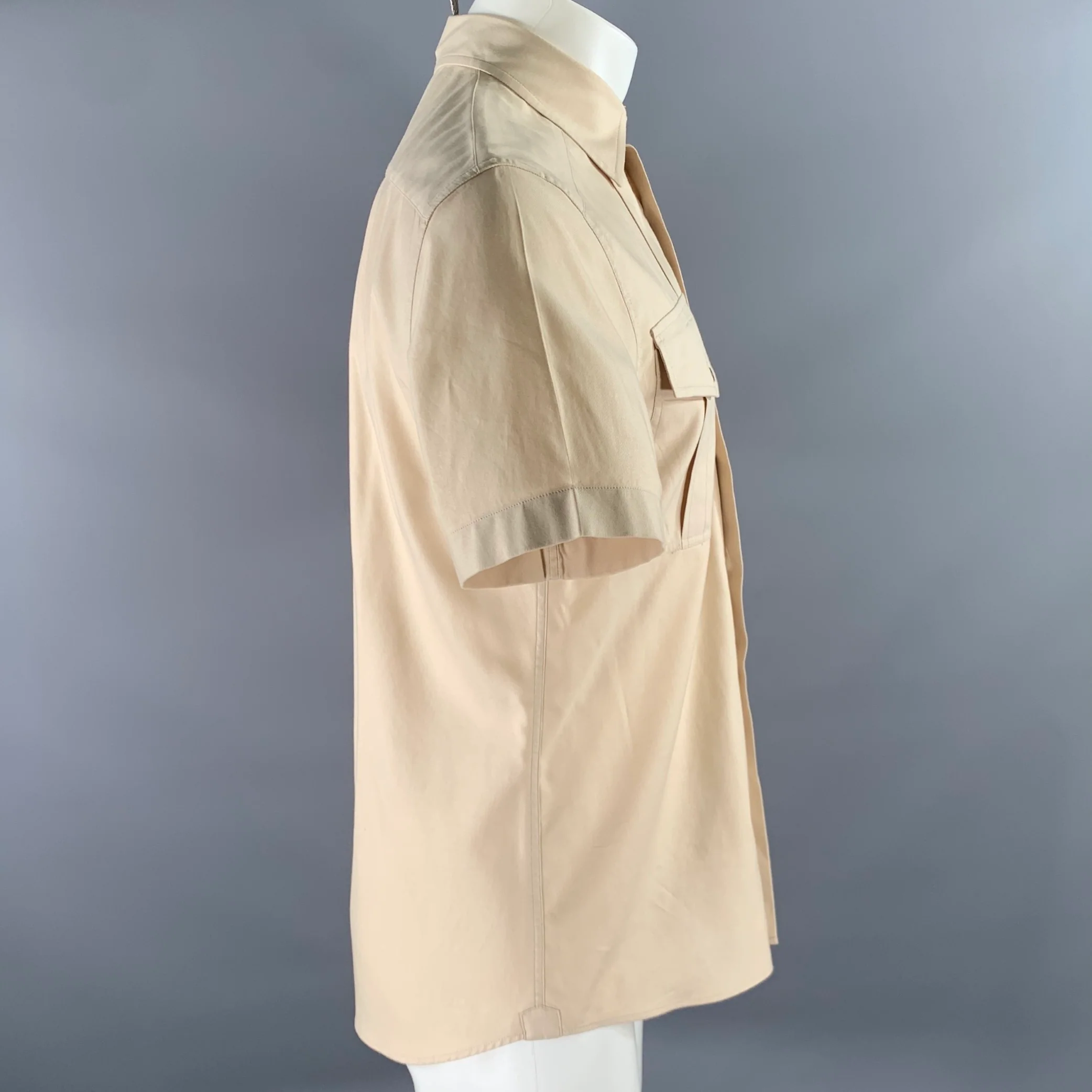 BRUNELLO CUCINELLI Size S Khaki Short Sleeve Shirt - Image 3