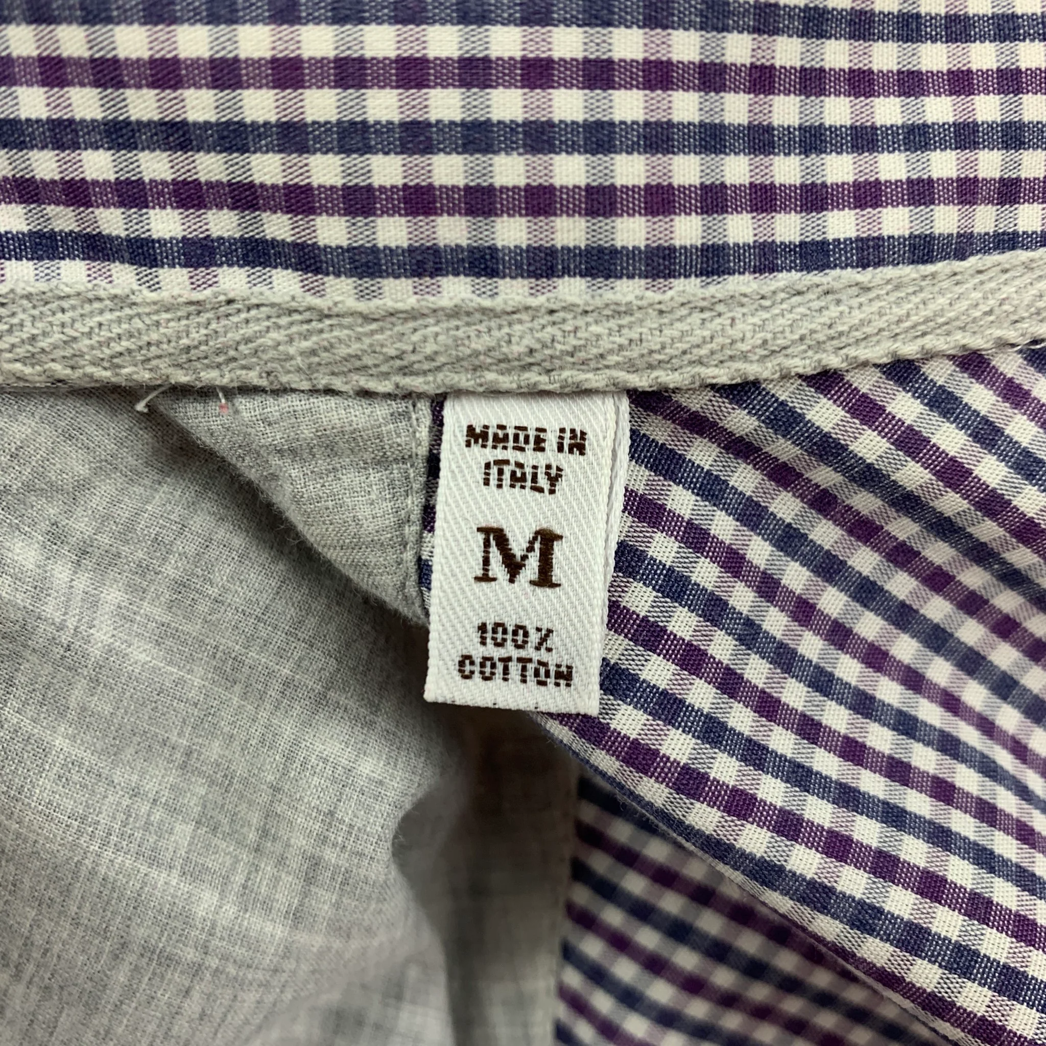 BRUNELLO CUCINELLI Size S Navy Purple Checkered Cotton Long Sleeve Shirt - Image 4