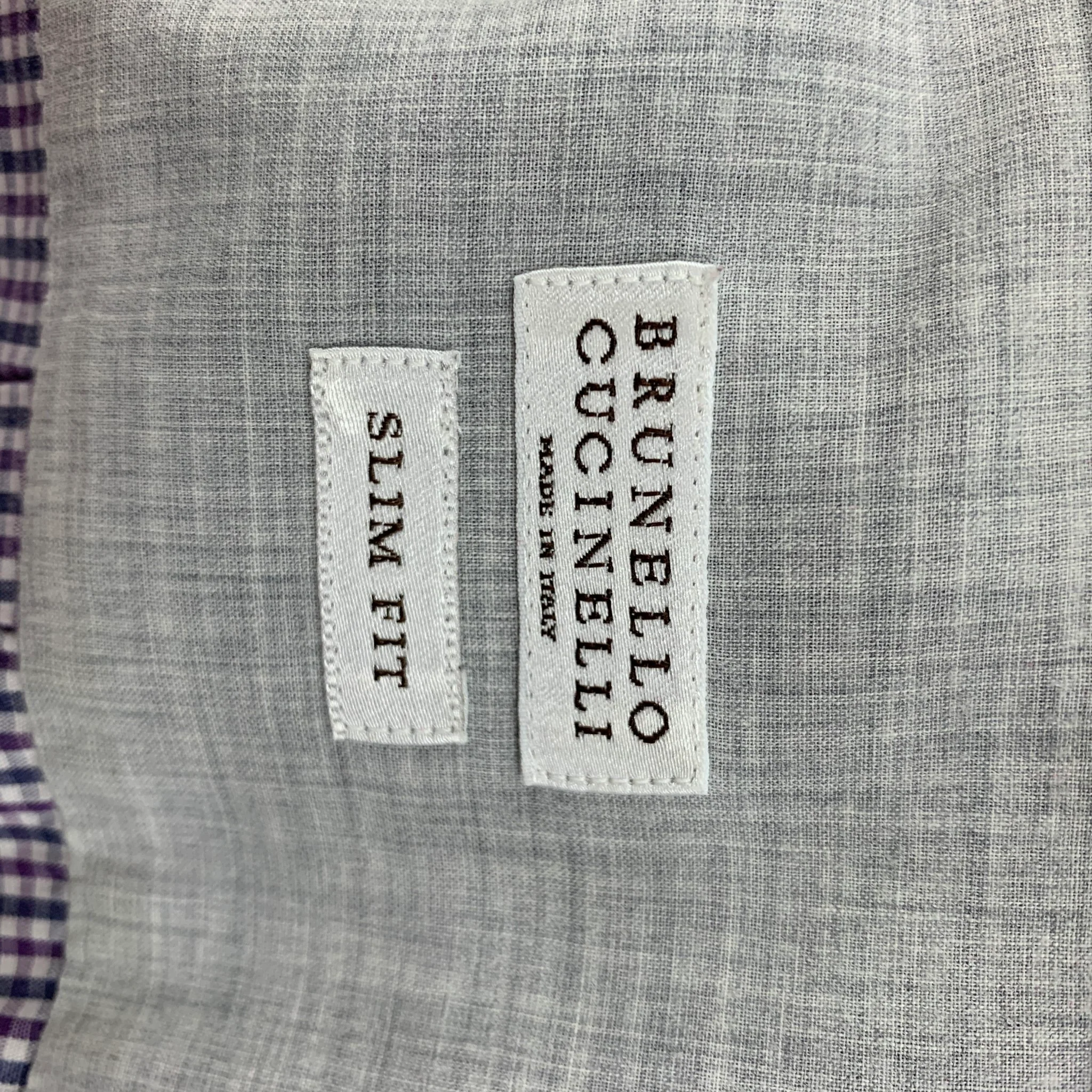 BRUNELLO CUCINELLI Size S Navy Purple Checkered Cotton Long Sleeve Shirt - Image 5