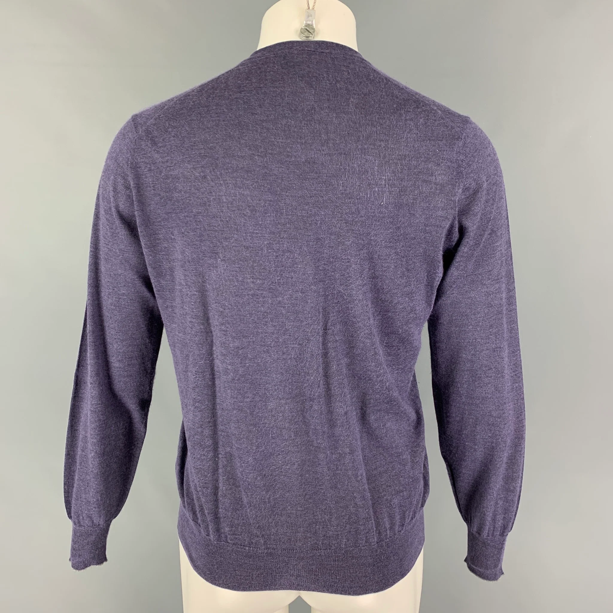 BRUNELLO CUCINELLI Size S Purple Grey Cashmere Silk V-Neck Sweater - Image 3