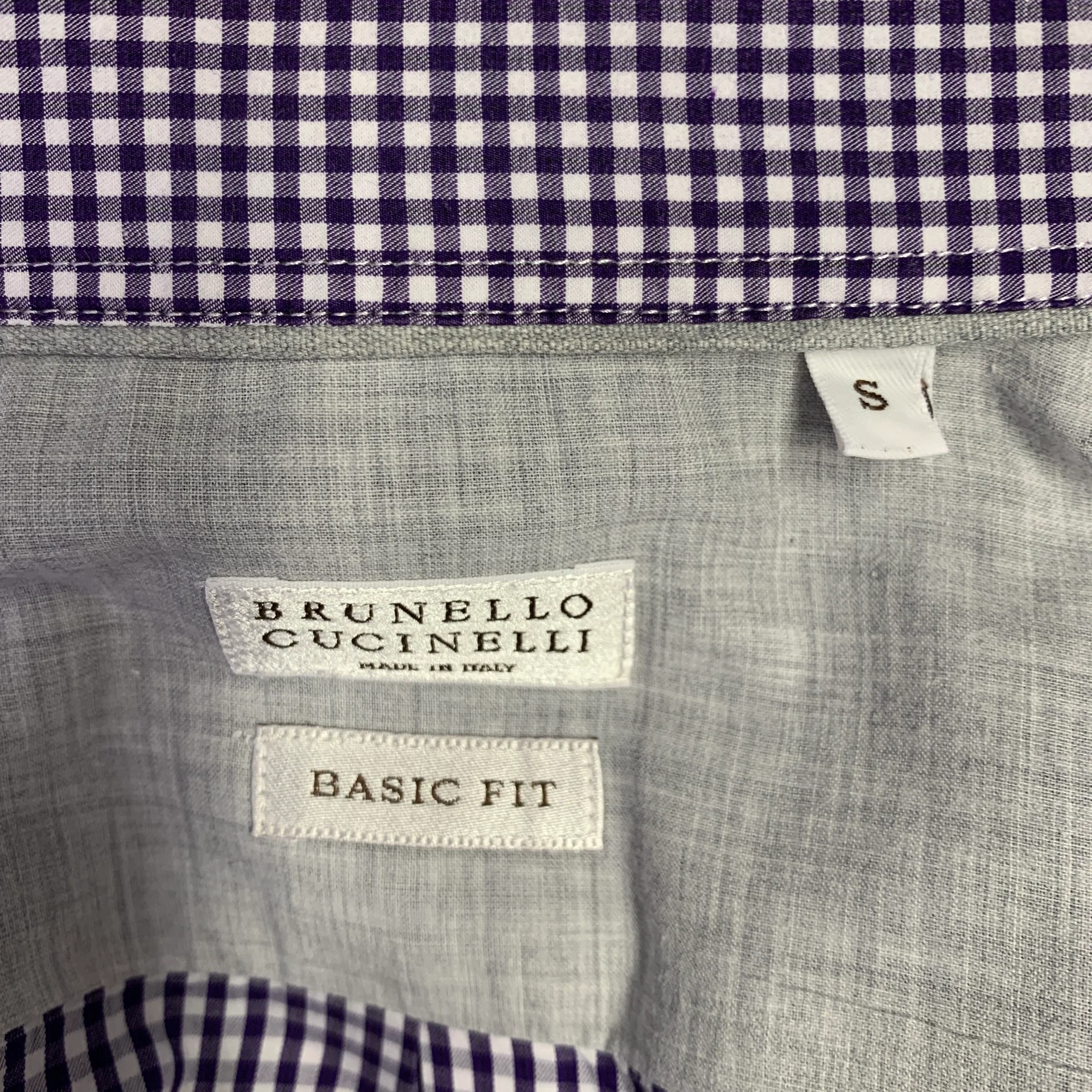 BRUNELLO CUCINELLI Size S Purple White Gingham Cotton Long Sleeve Shirt - Image 5