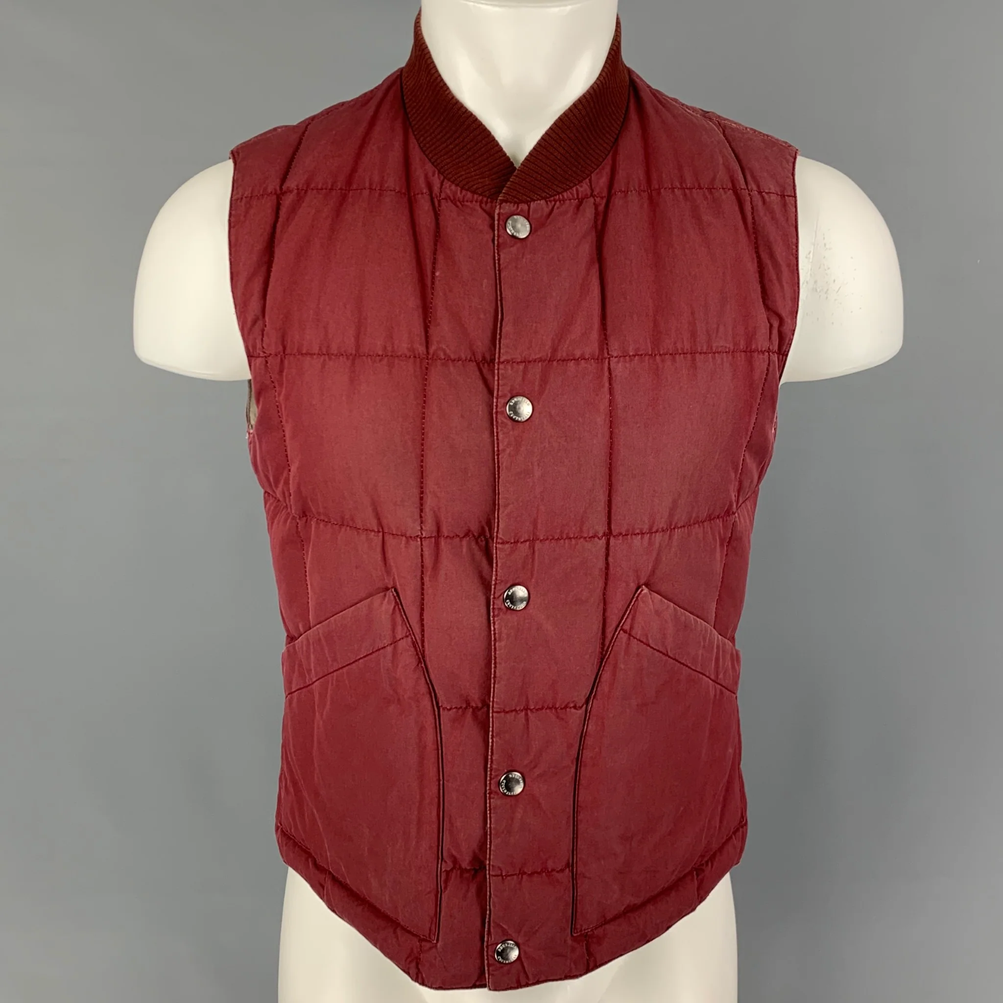 BRUNELLO CUCINELLI Size S Red Taupe Quilted Reversible Vest - Image 4