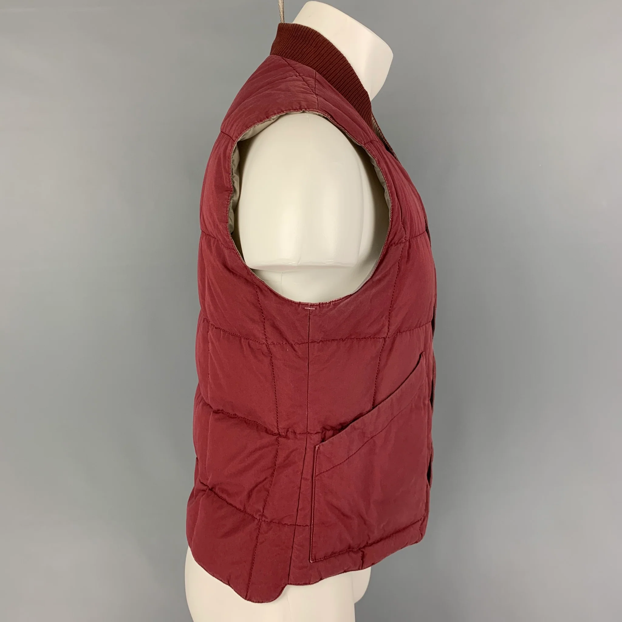 BRUNELLO CUCINELLI Size S Red Taupe Quilted Reversible Vest - Image 5