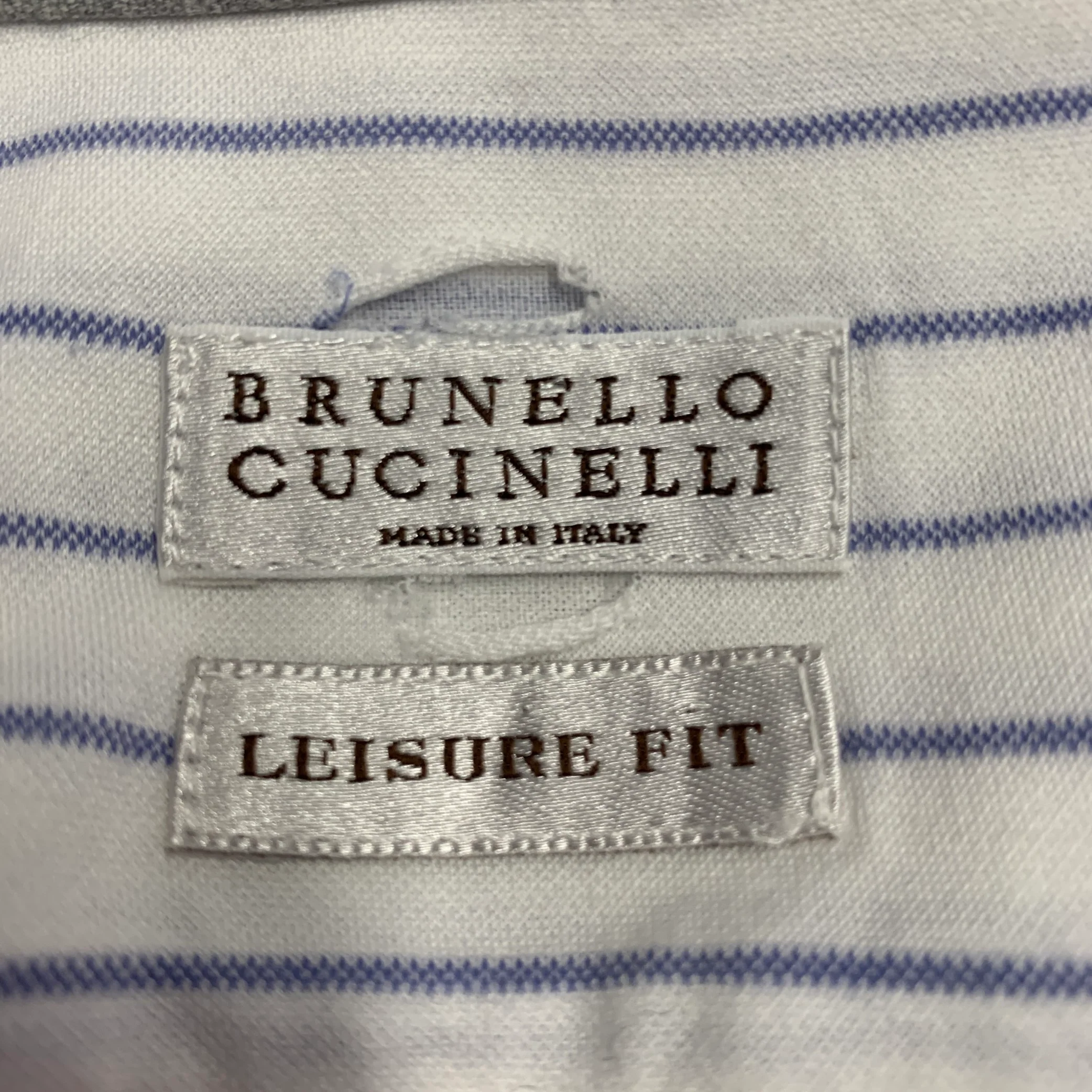 BRUNELLO CUCINELLI Size S White Blue Pinstripe Cotton Leisure Fit Long Sleeve Shirt - Image 7