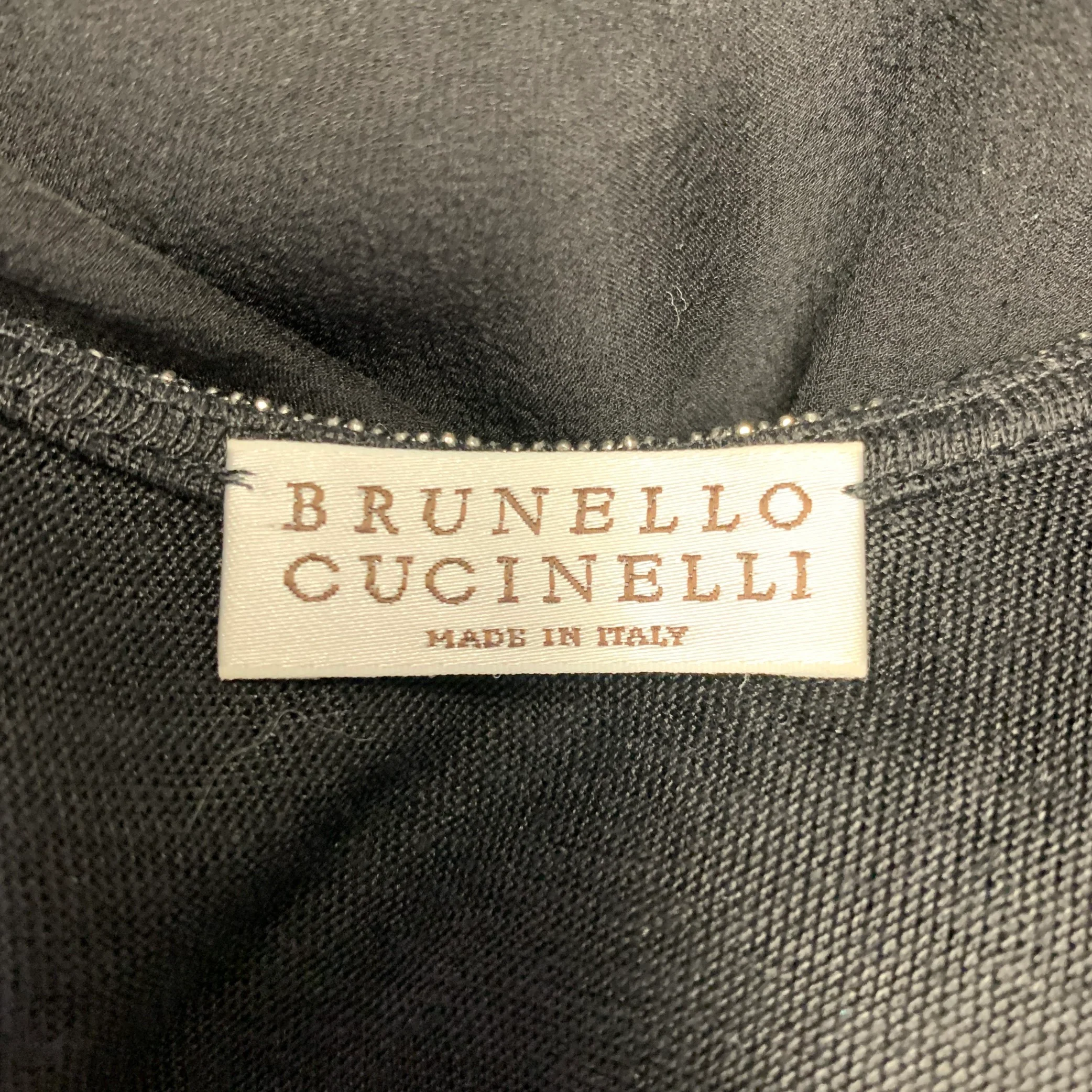 BRUNELLO CUCINELLI Size XL Black Silver Silk Monili Double Layer Dress Top - Image 6