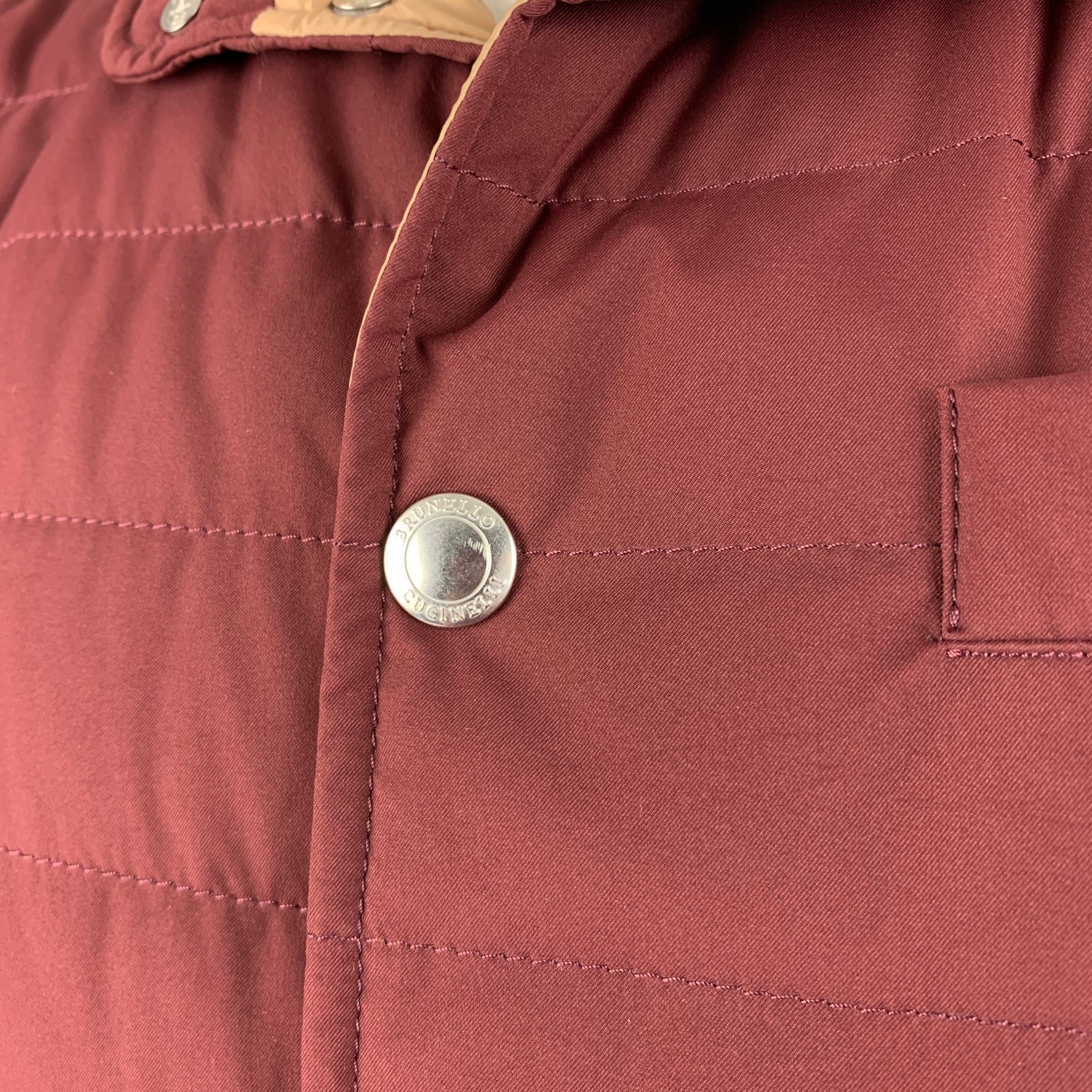 BRUNELLO CUCINELLI Size XL Burgundy Quilted Nylon Snaps Vest - Image 2