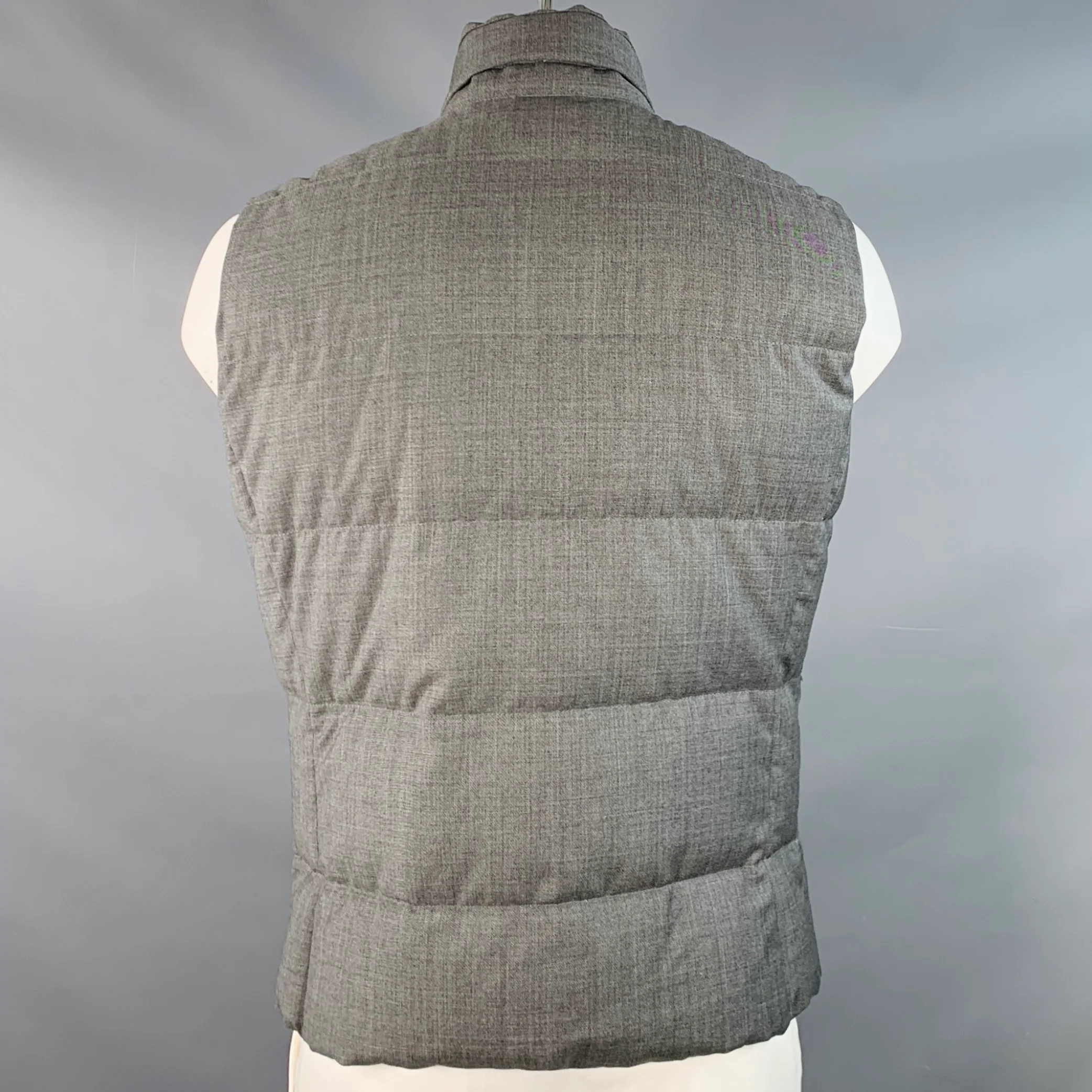 BRUNELLO CUCINELLI Size XL Grey Heather Wool Padded Buttoned Vest - Image 4