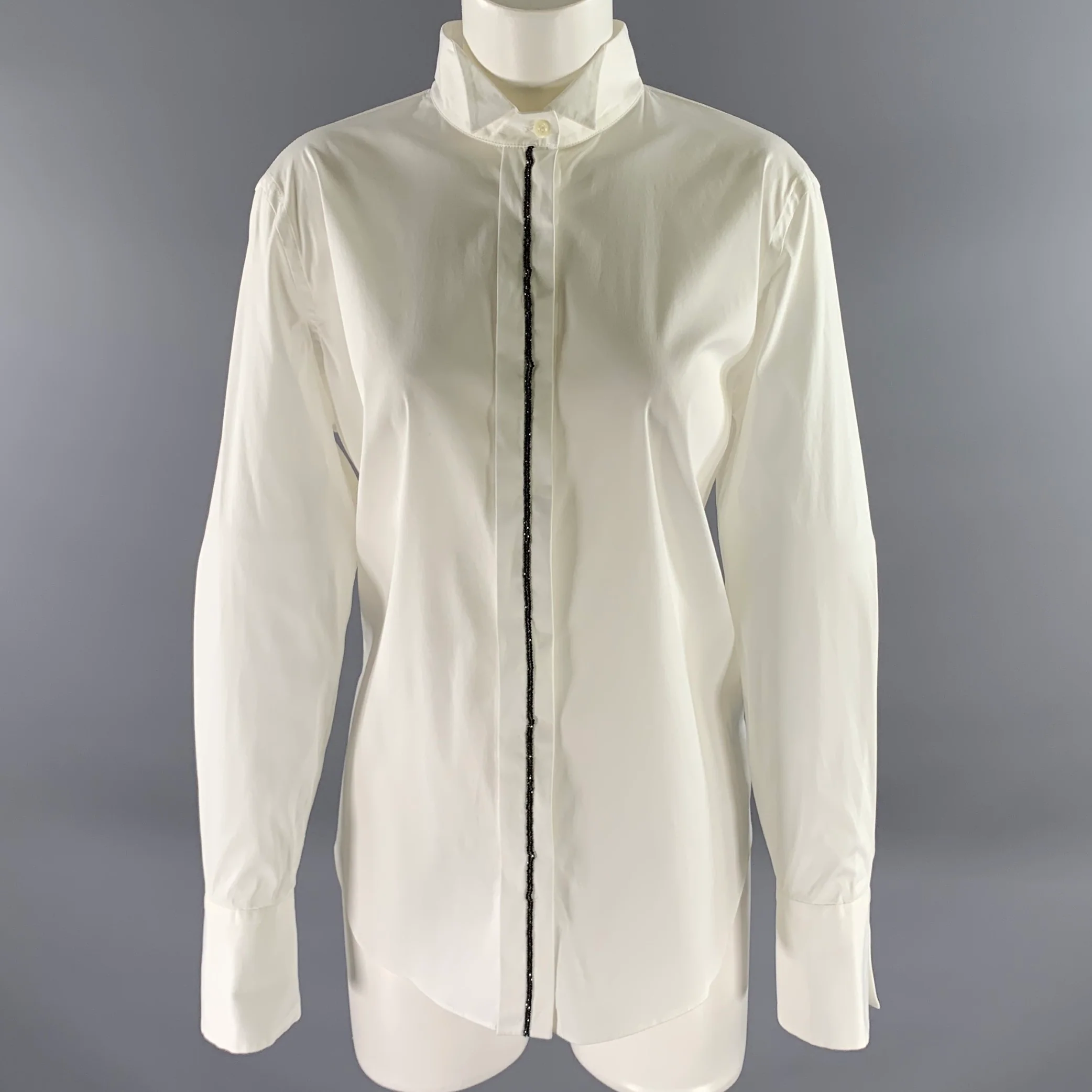 BRUNELLO CUCINELLI Size XL White Cotton Blend Beaded Shirt