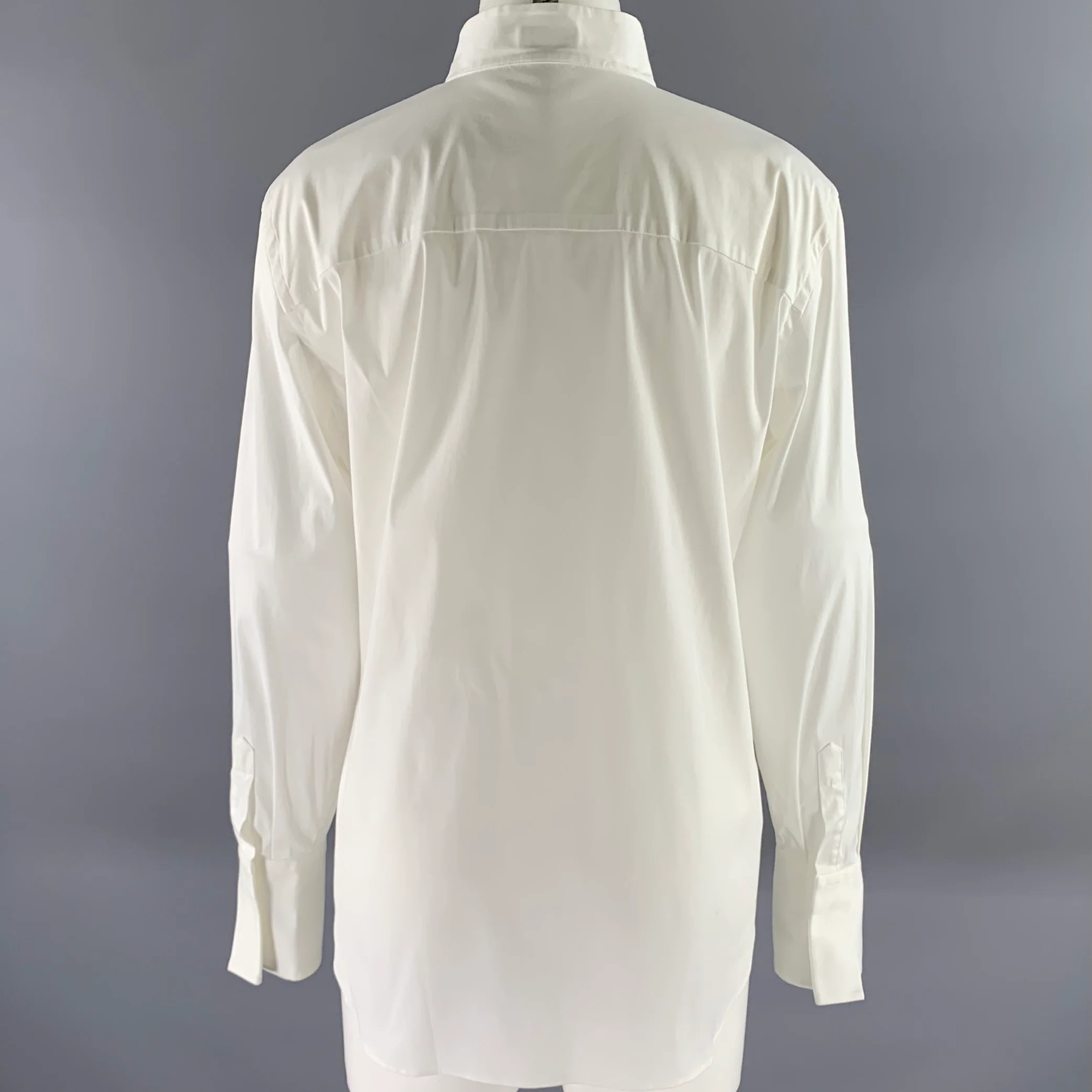 BRUNELLO CUCINELLI Size XL White Cotton Blend Beaded Shirt - Image 4
