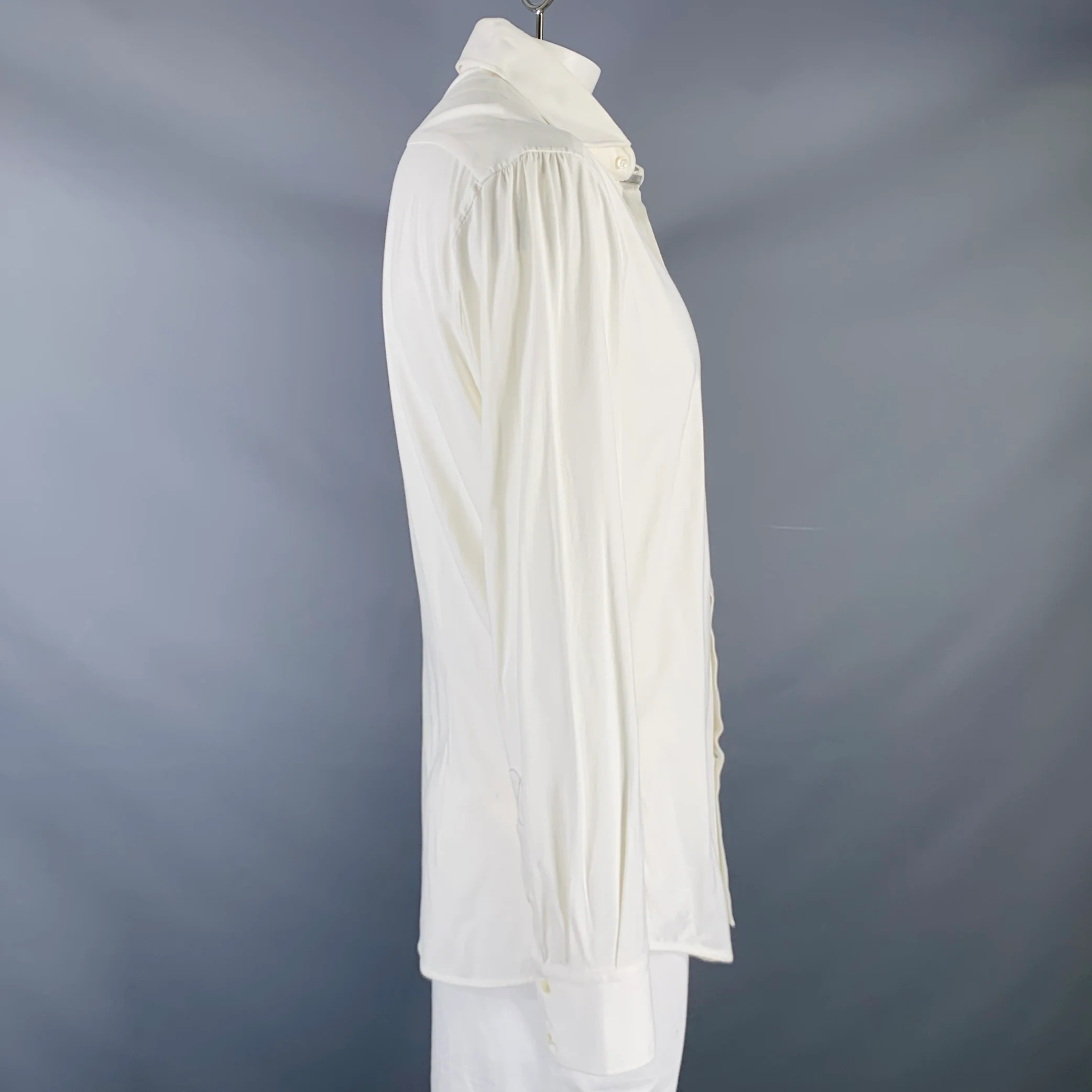 BRUNELLO CUCINELLI Size XL White Cotton Button Up Long Sleeve Shirt - Image 2