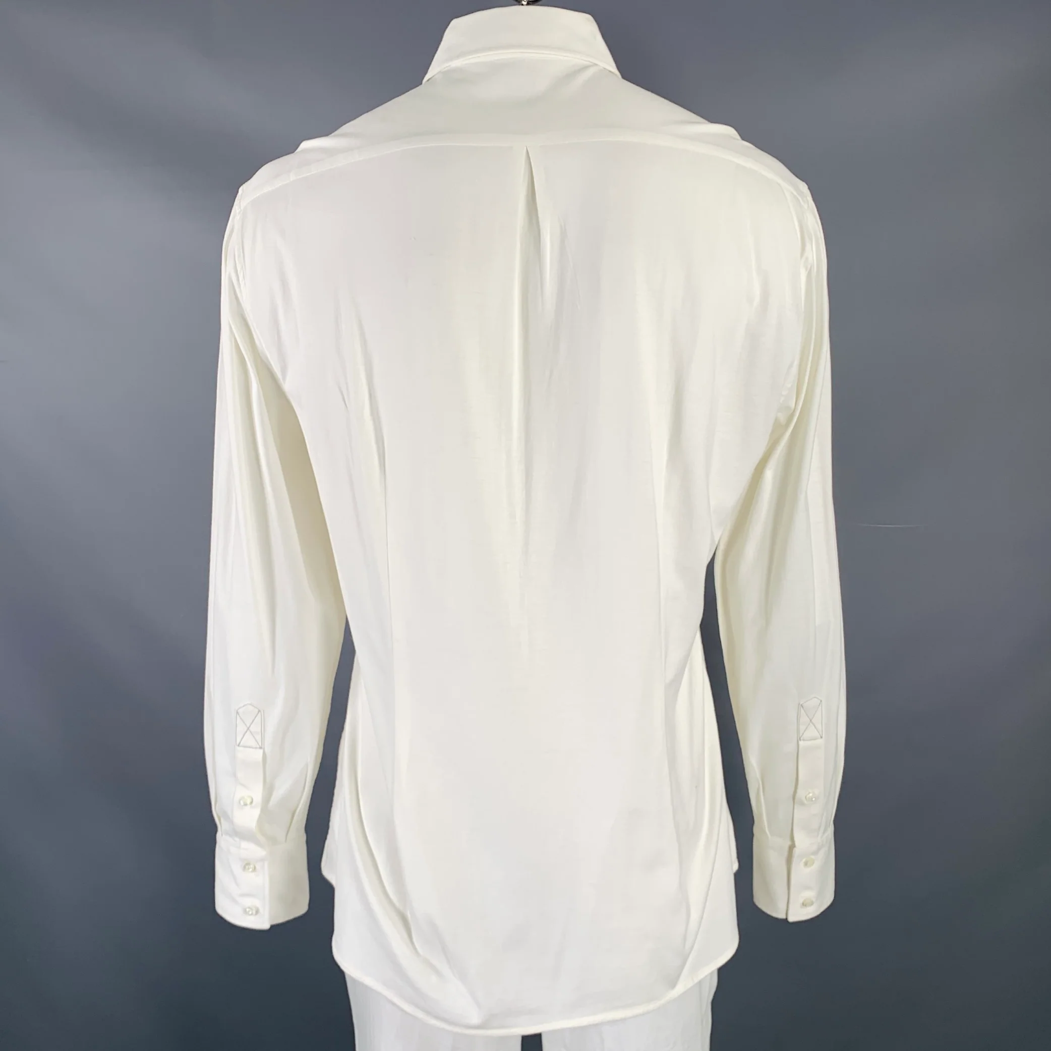 BRUNELLO CUCINELLI Size XL White Cotton Button Up Long Sleeve Shirt - Image 3