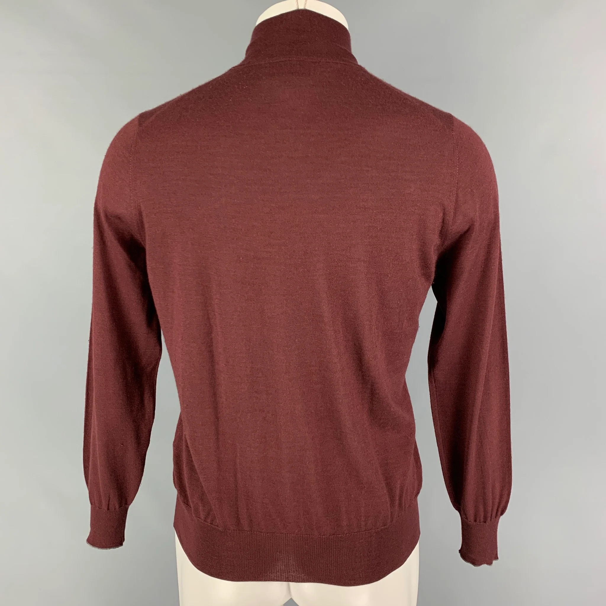 BRUNELLO CUCINELLI Size XS Burgundy Cashmere Silk Full Zip Sweater - Image 3