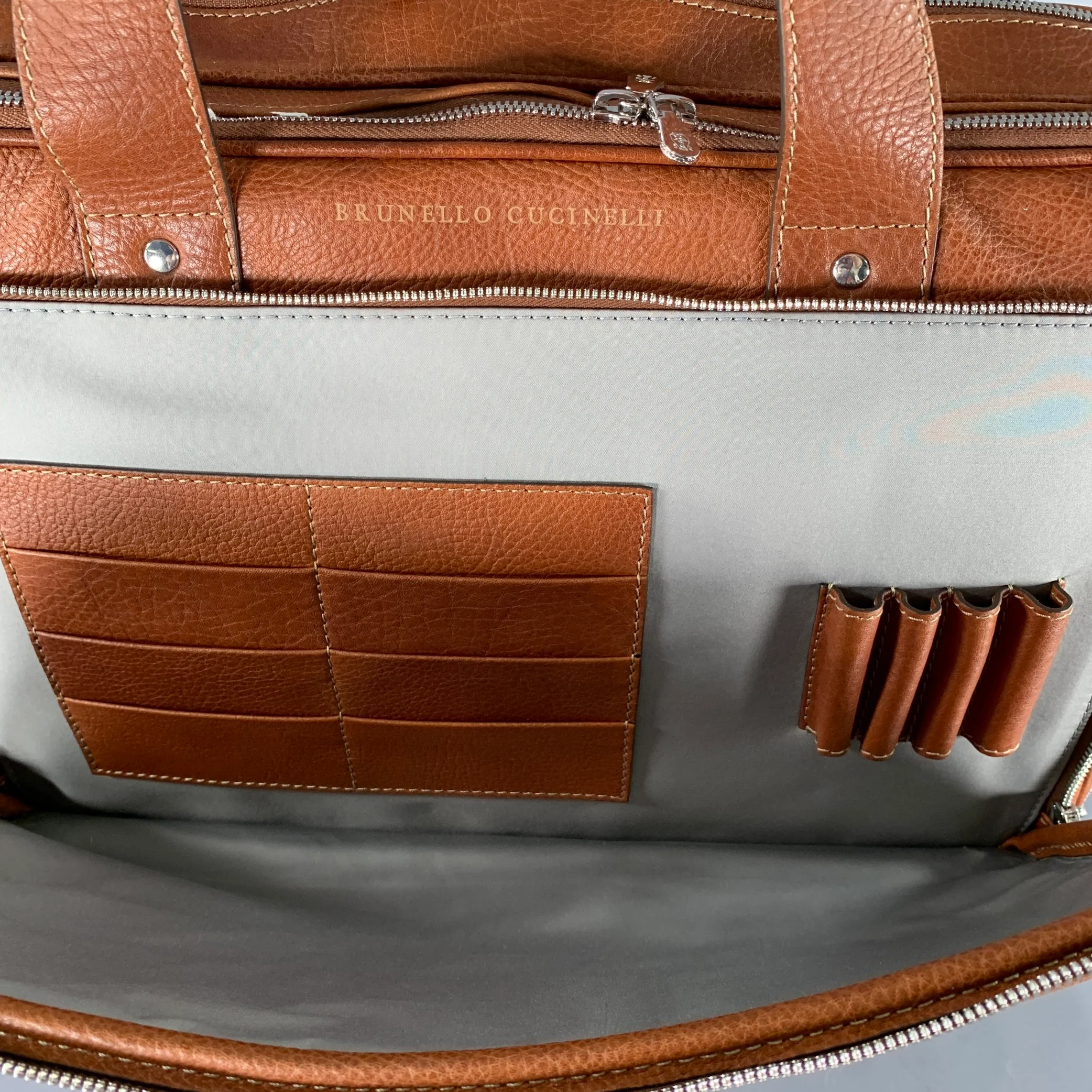 BRUNELLO CUCINELLI Tan Leather Briefcase Bag - Image 7