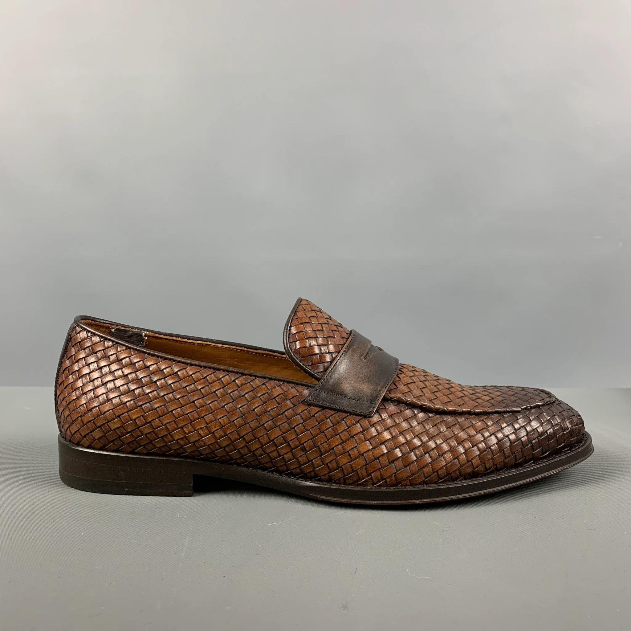 BRUNO MAGLI Size 8 Tan Woven Penny Loafers - Image 2