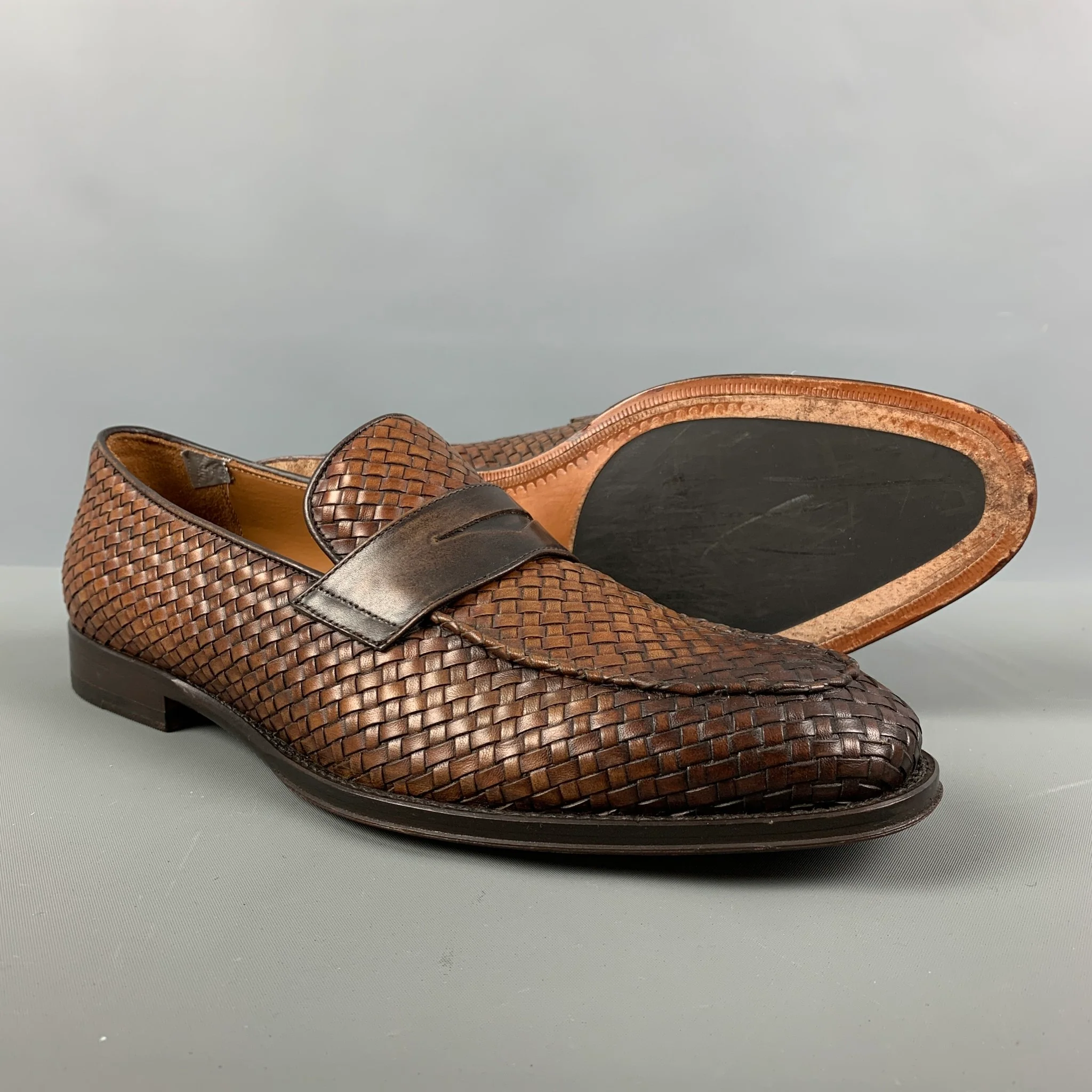 BRUNO MAGLI Size 8 Tan Woven Penny Loafers - Image 5