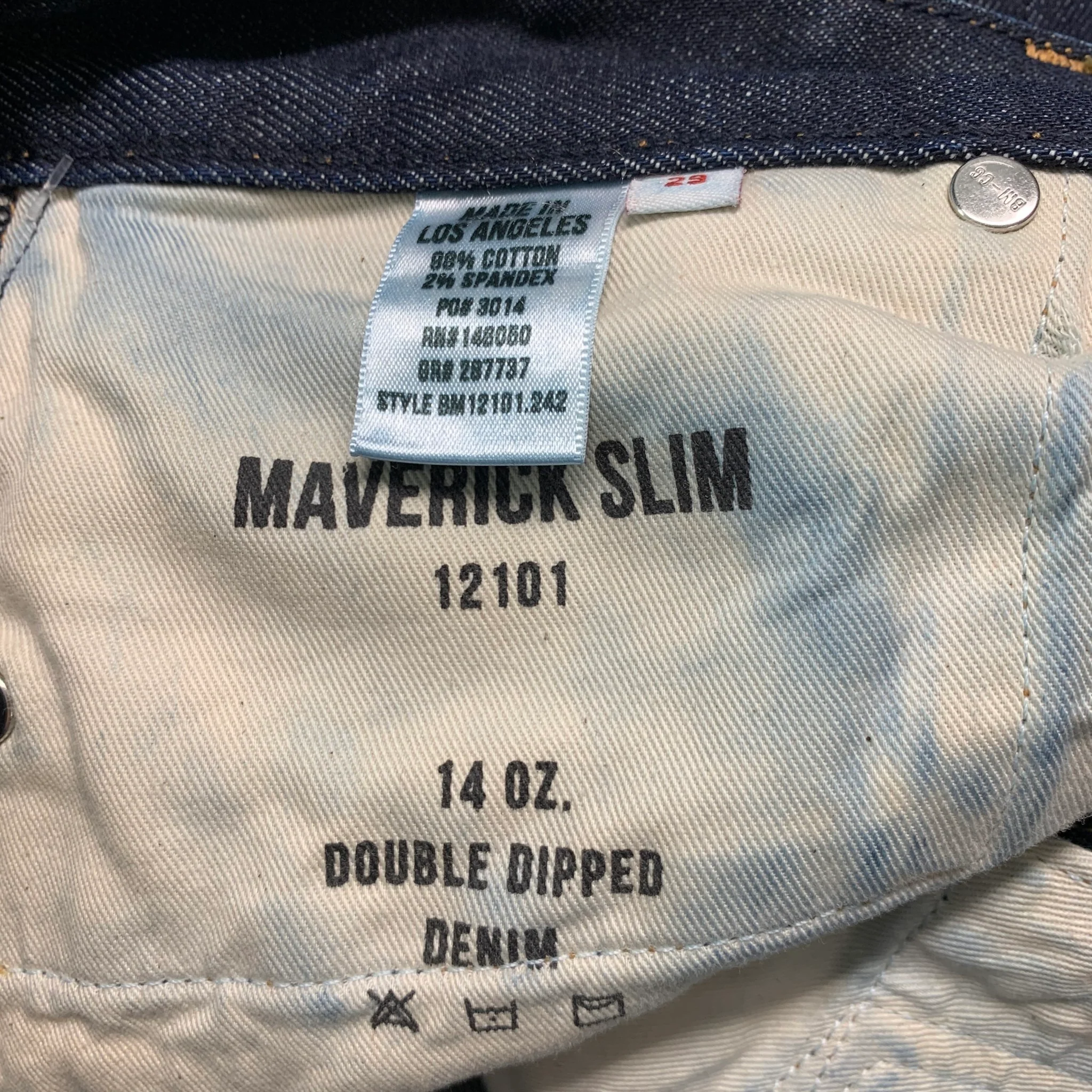 BUCK MASON Size 29 Navy Contrast Stitch Cotton Spandex Straight 5 pocket Jeans - Image 4